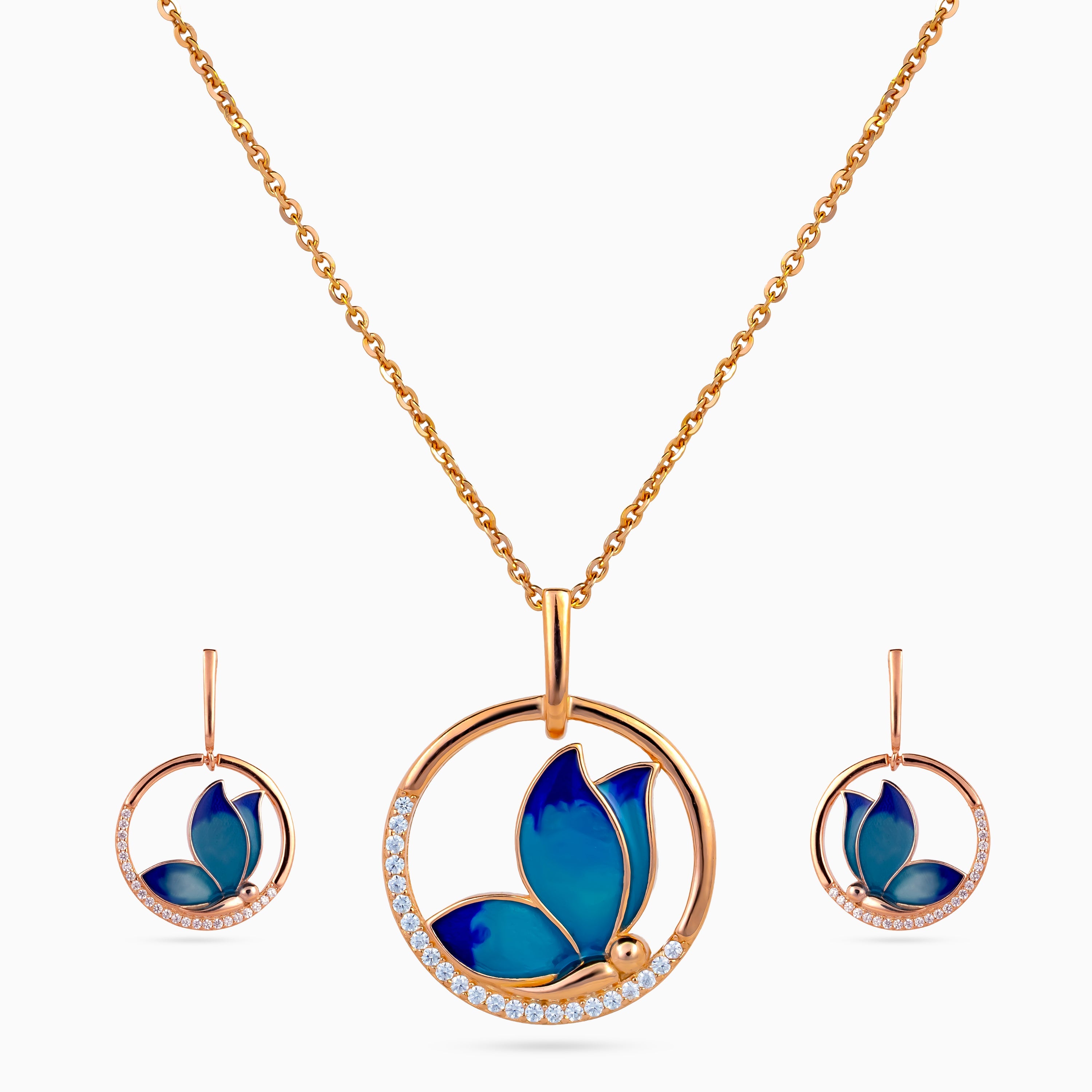 925 sterling silver, rose gold, Blue Arc Papillon Pendant Set pendant set, (Papillon)