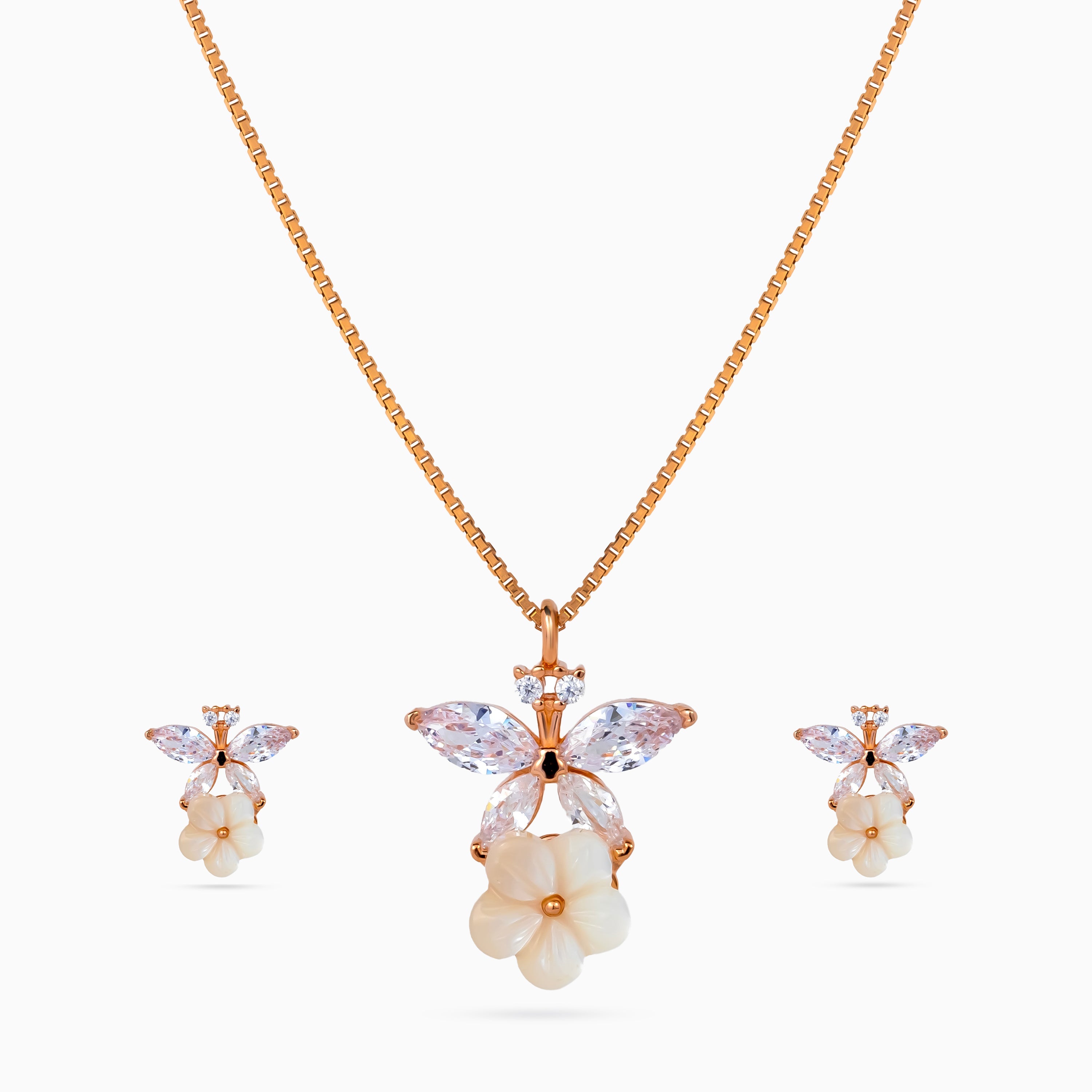 925 sterling silver, rose gold, Crystal Wing Blossom Pendant Set pendant set, (Secret Garden)