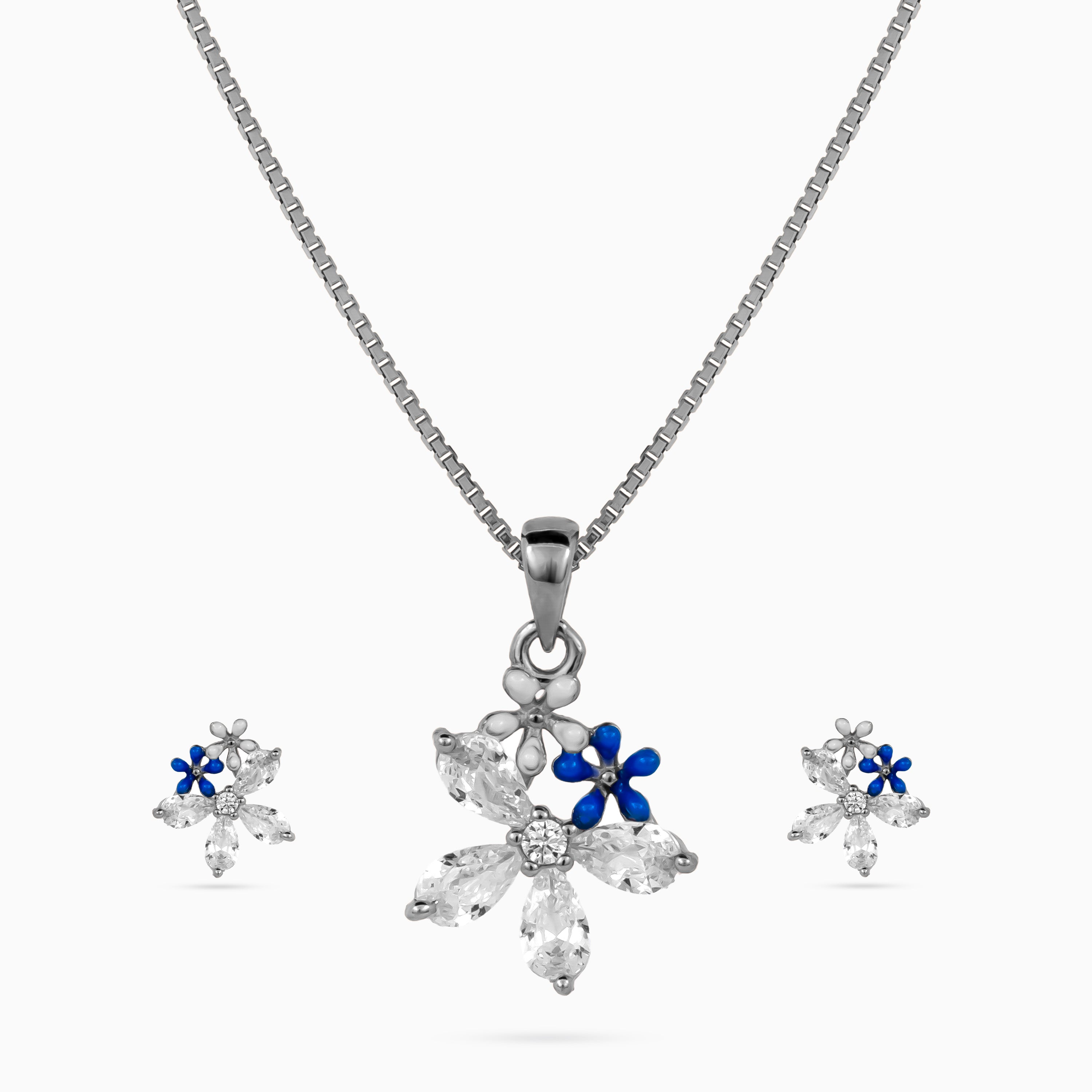 Silver Azure Blossom Cluster Pendant Set