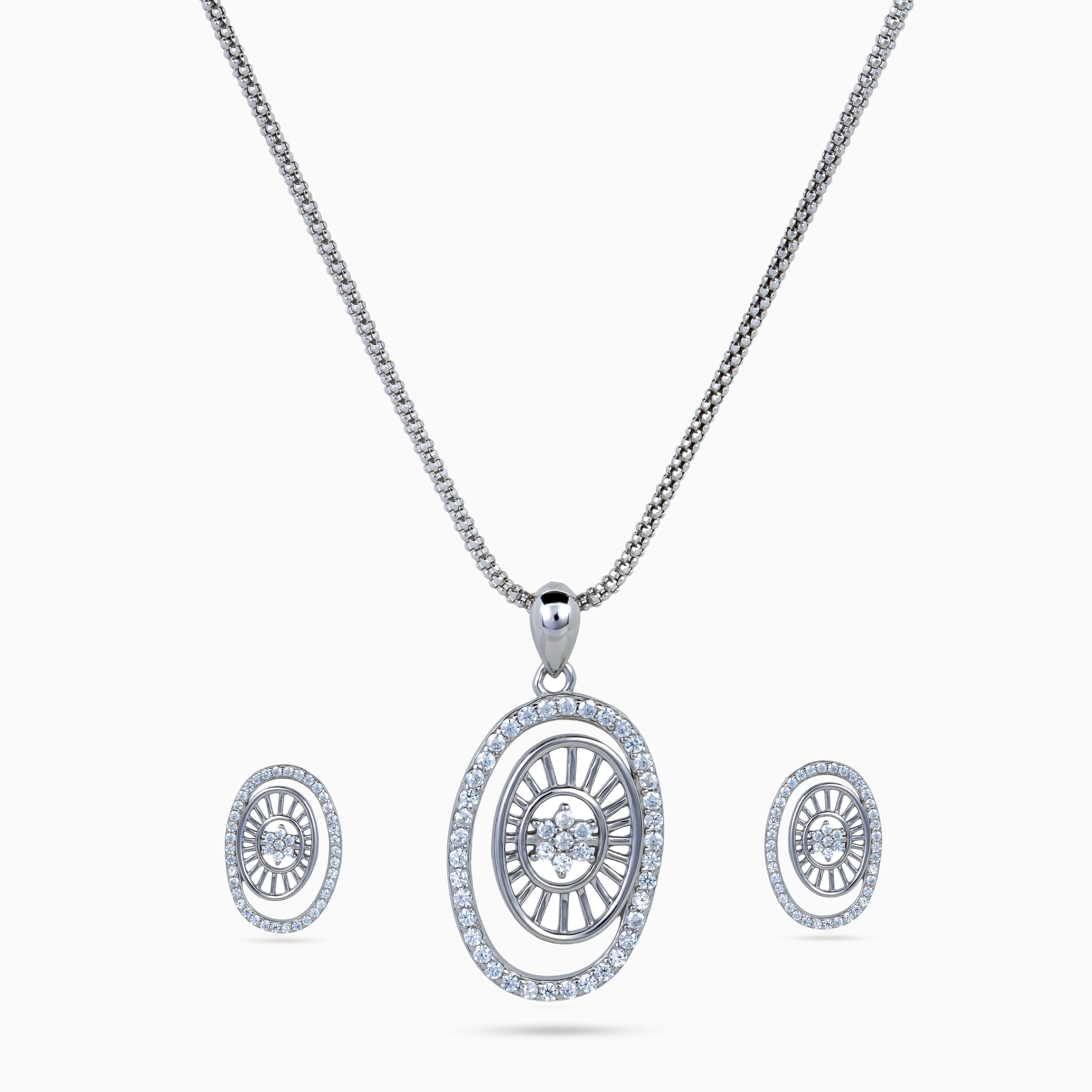 925 sterling silver, rhodium, Sunburst Oval Pendant Set pendant set, (Stellar Lattice)
