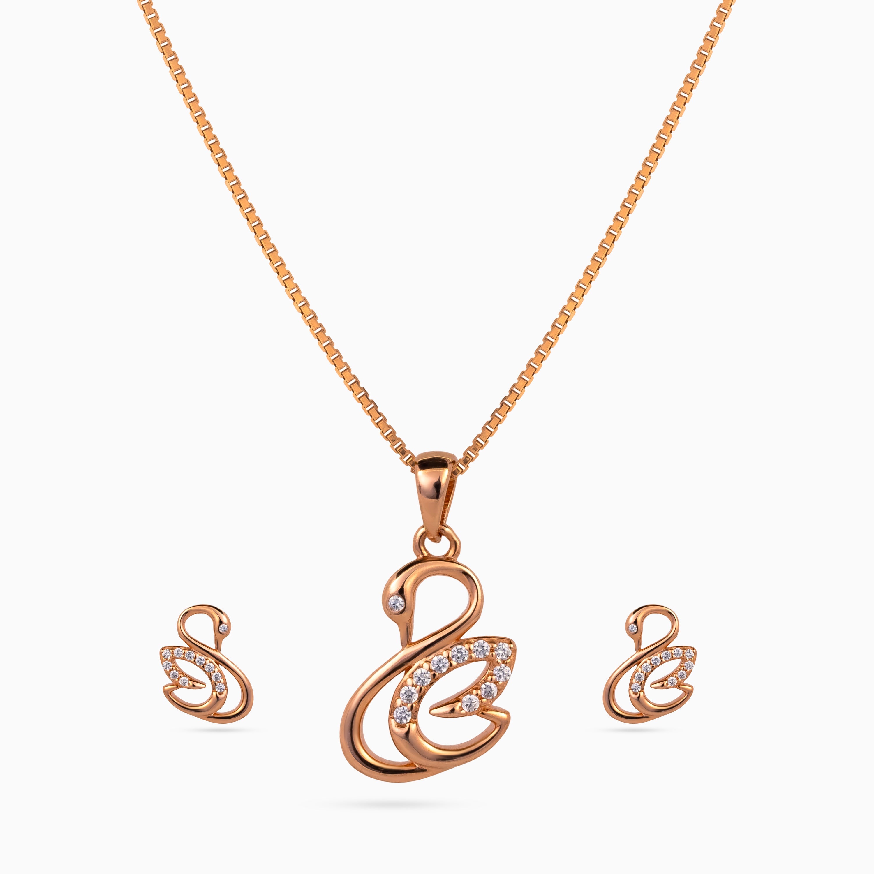 925 sterling silver, rose gold, Swan Reverie Pendant Set pendant set, (Swan Reverie)