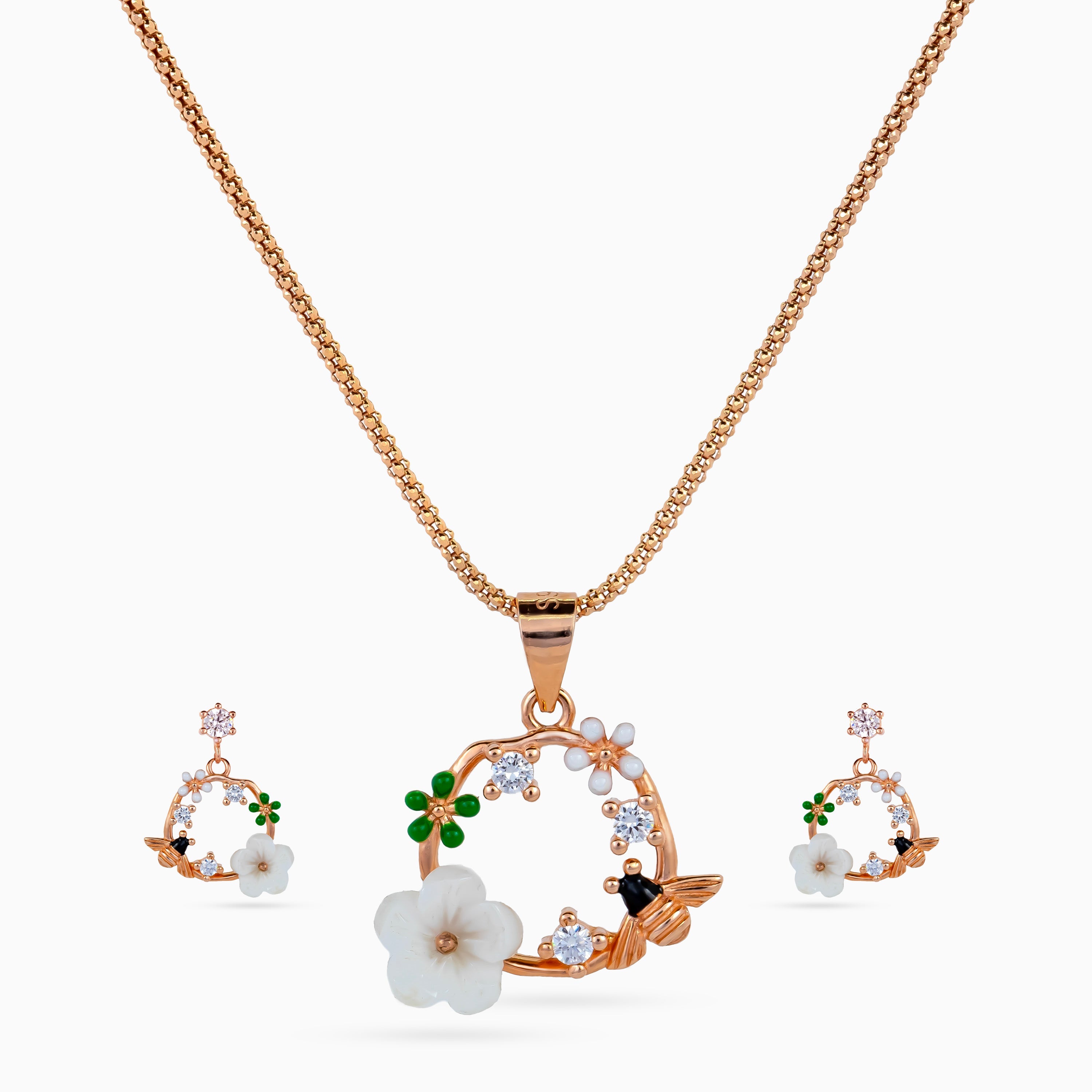 925 sterling silver, rose gold, Honey Blossom Wreath Pendant Set pendant set, (Secret Garden)