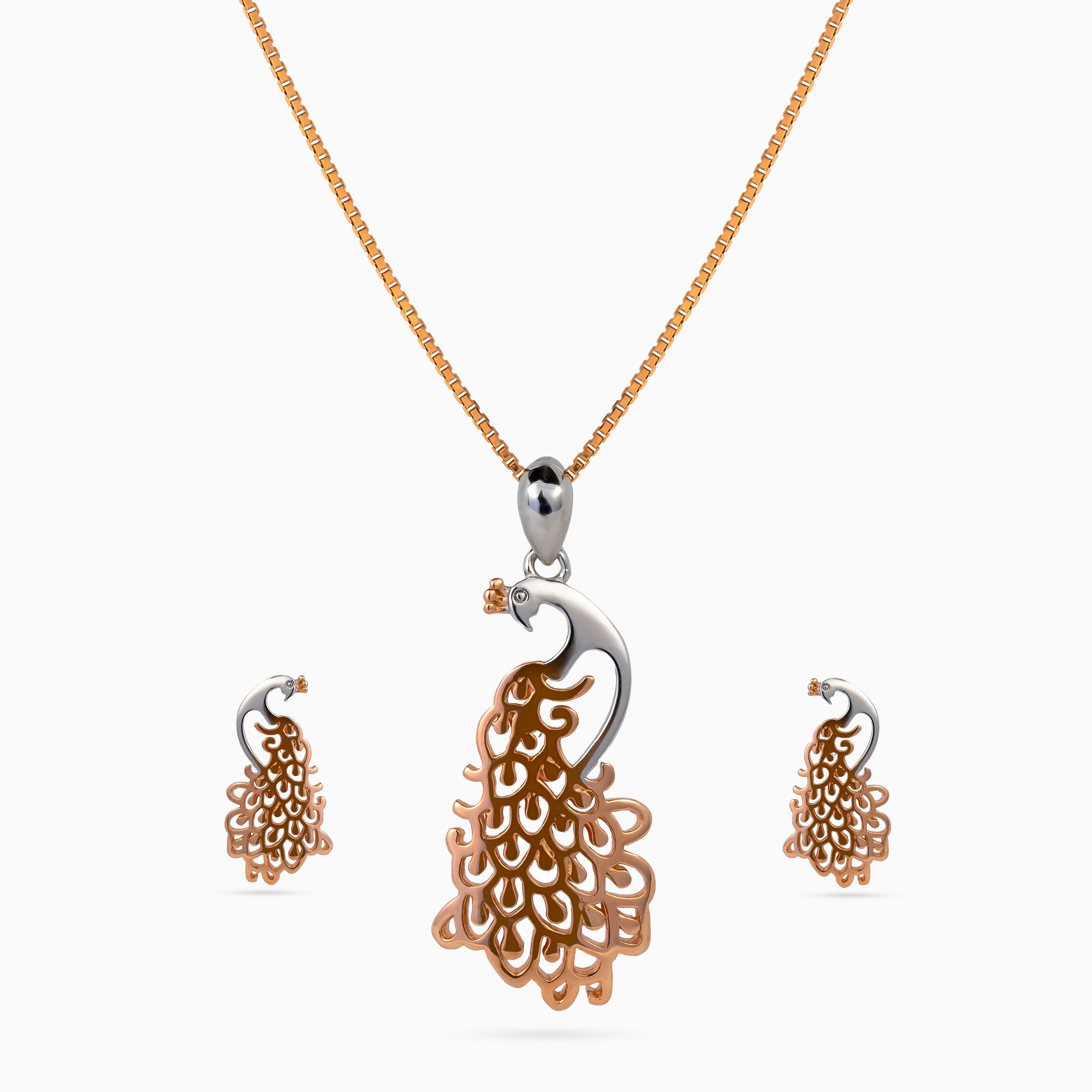 925 sterling silver, rose gold, Regal Peacock Filigree Pendant Set pendant set, (Papillon)