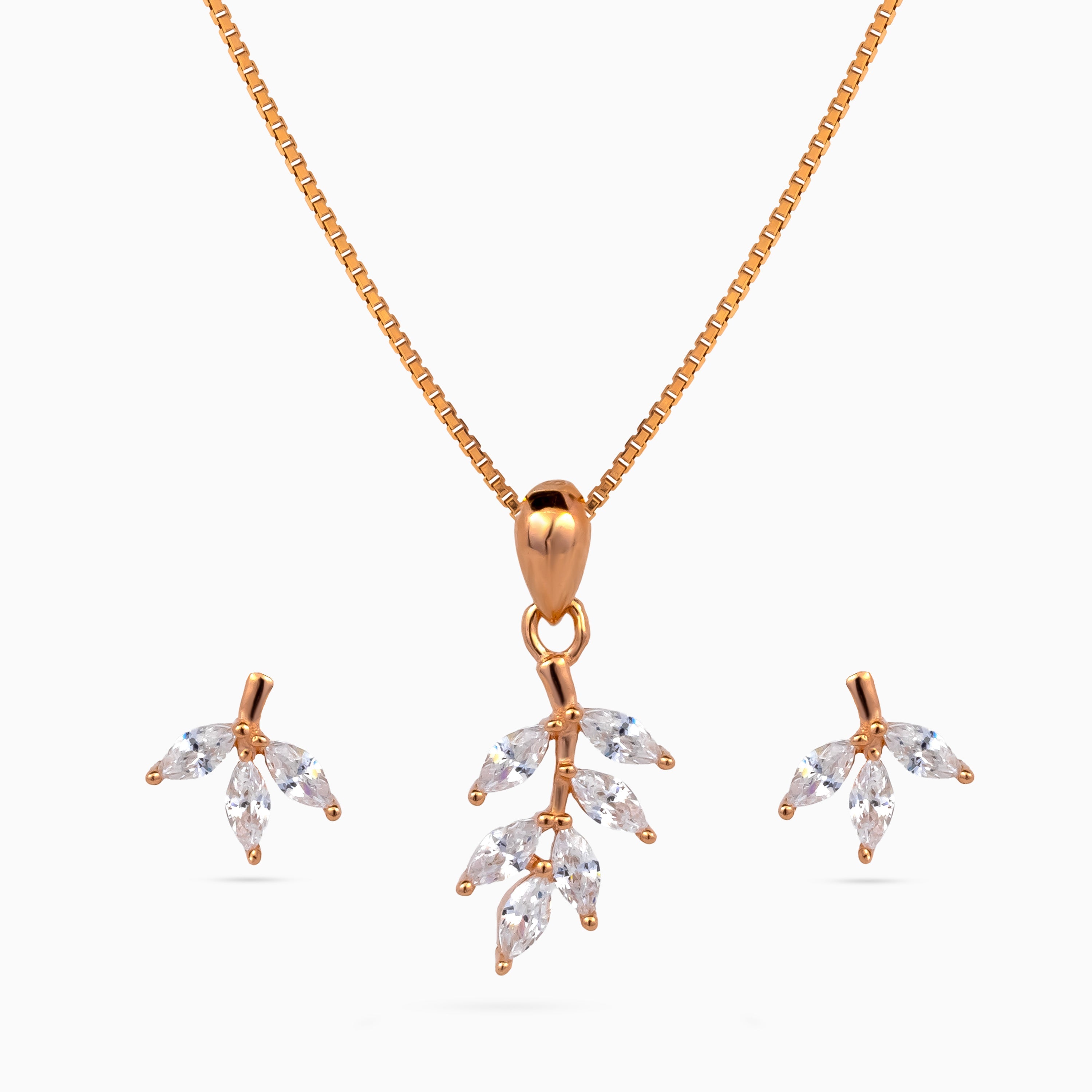 925 sterling silver, rose gold, Crystal Leaflet Pendant Set pendant set, (Papillon)