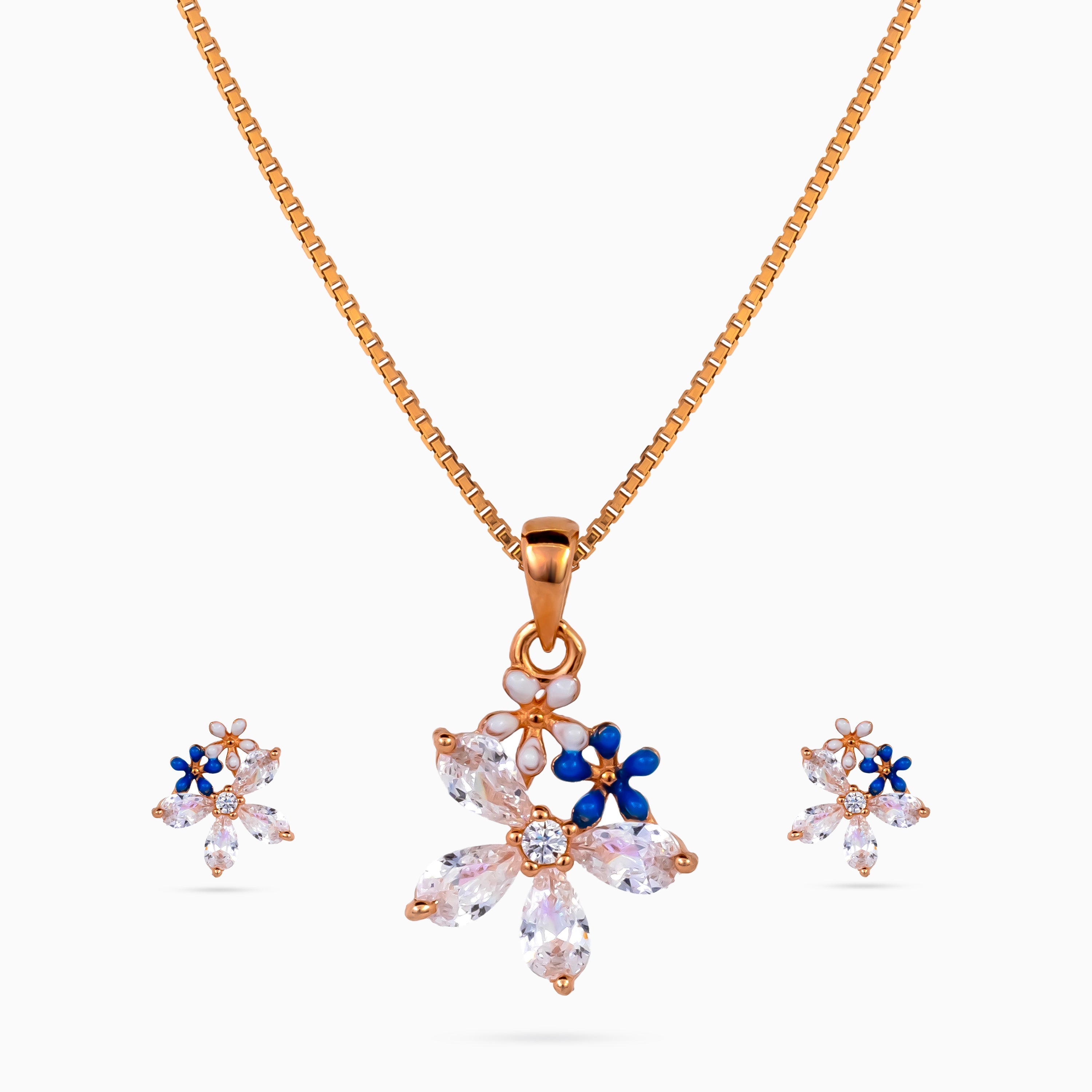 925 sterling silver, rose gold, Azure Blossom Cluster Pendant Set pendant set, (Papillon)