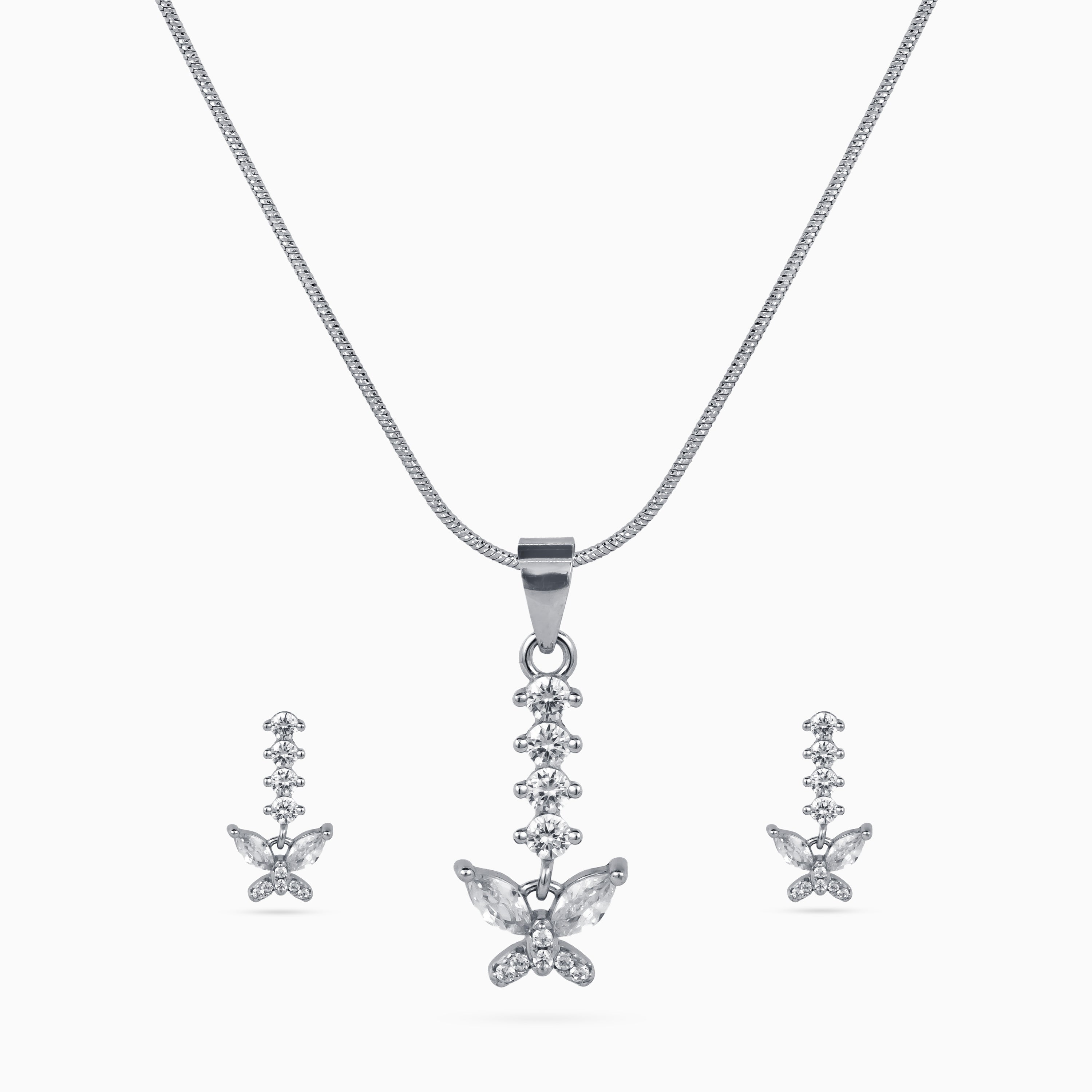 925 sterling silver, rhodium, Crystal Papillon Drop Pendant Set pendant set, (Papillon)