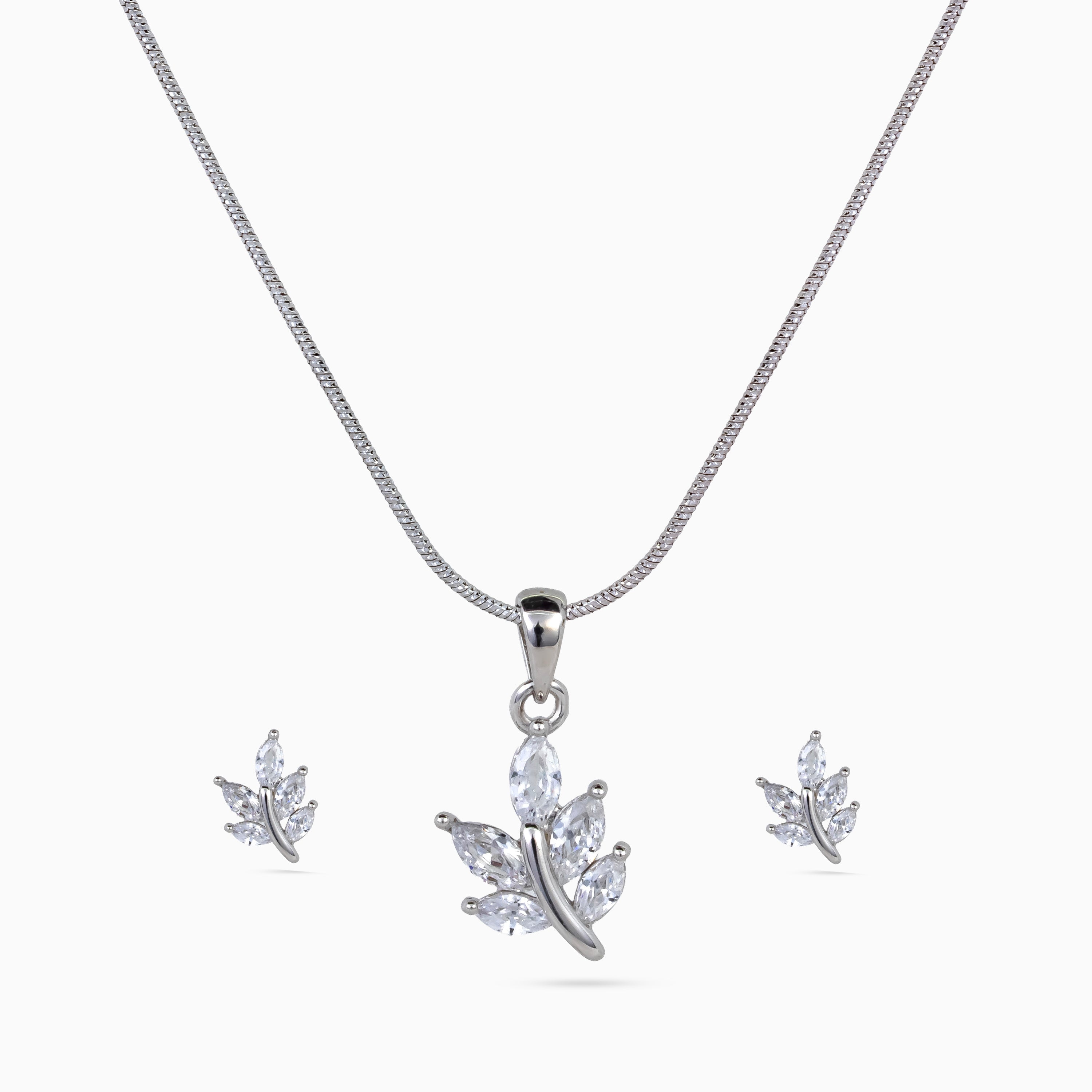 925 sterling silver, rhodium, Crystal Leaf Trio Pendant Set pendant set, (Secret Garden)