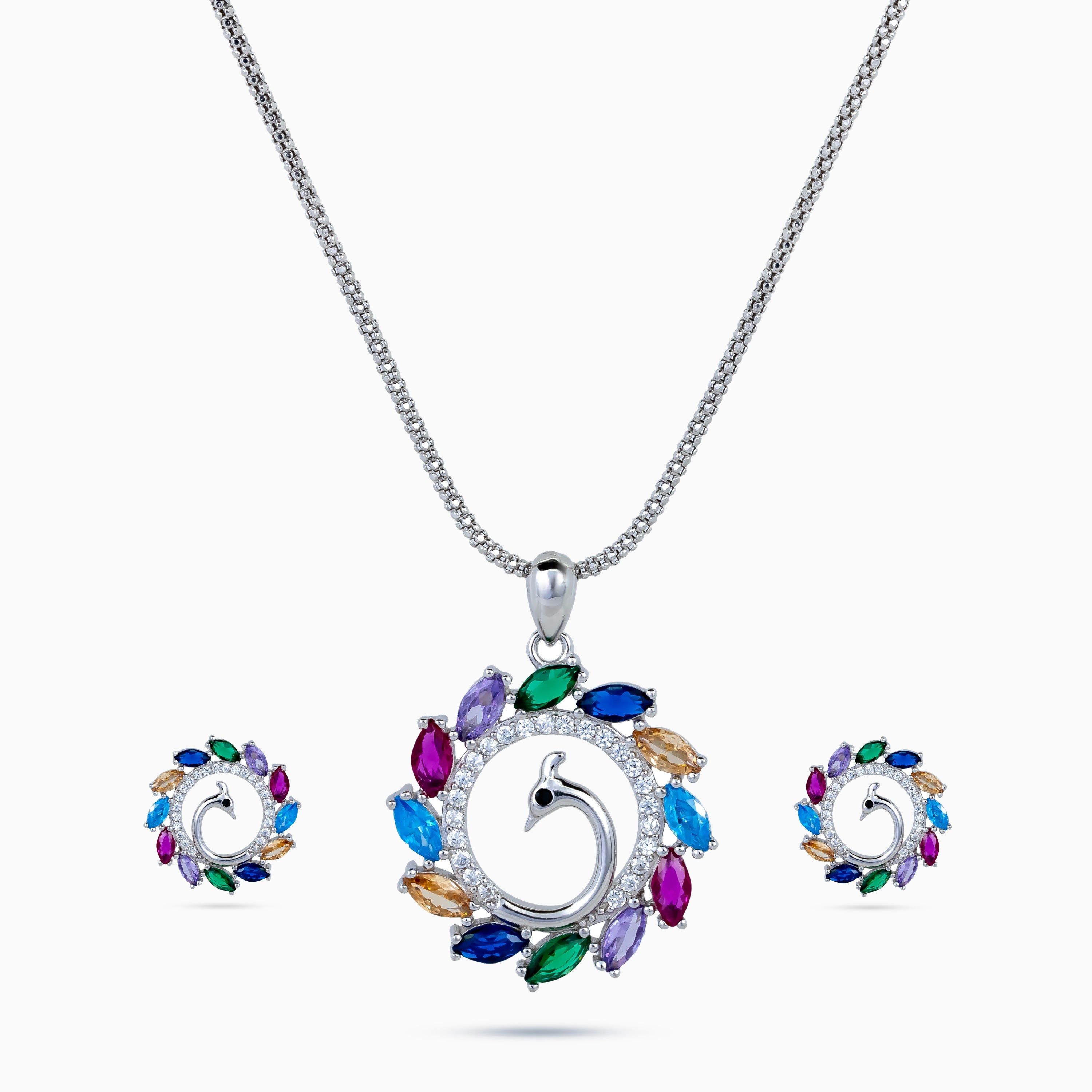925 sterling silver, rhodium, Peacock Radiance Wreath Pendant Set pendant set, (Papillon)