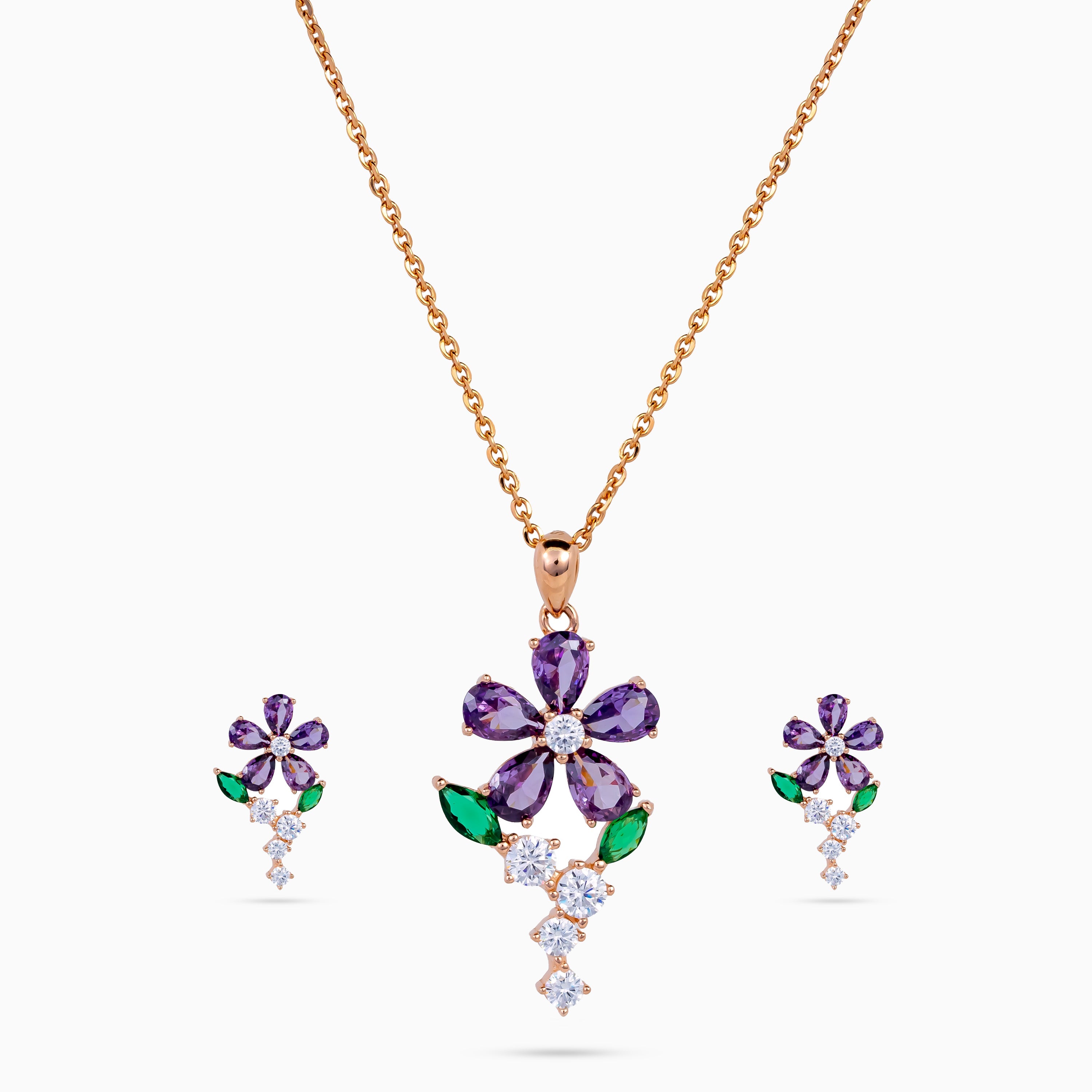 925 sterling silver, rose gold, Amethyst Bloom Pendant Set pendant set, (Papillon)