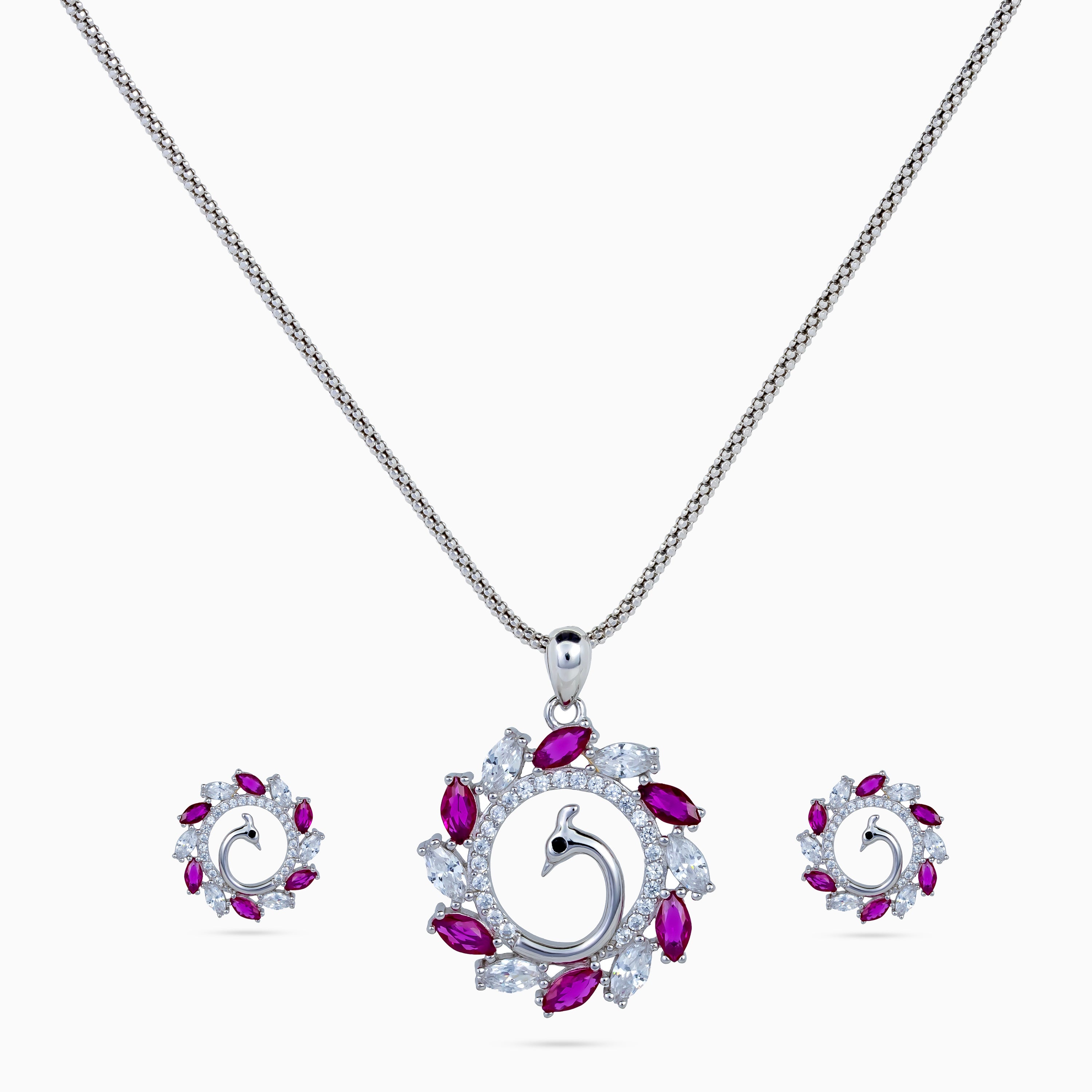 925 sterling silver, rhodium, Peacock Ruby Wreath Pendant Set pendant set, (Papillon)