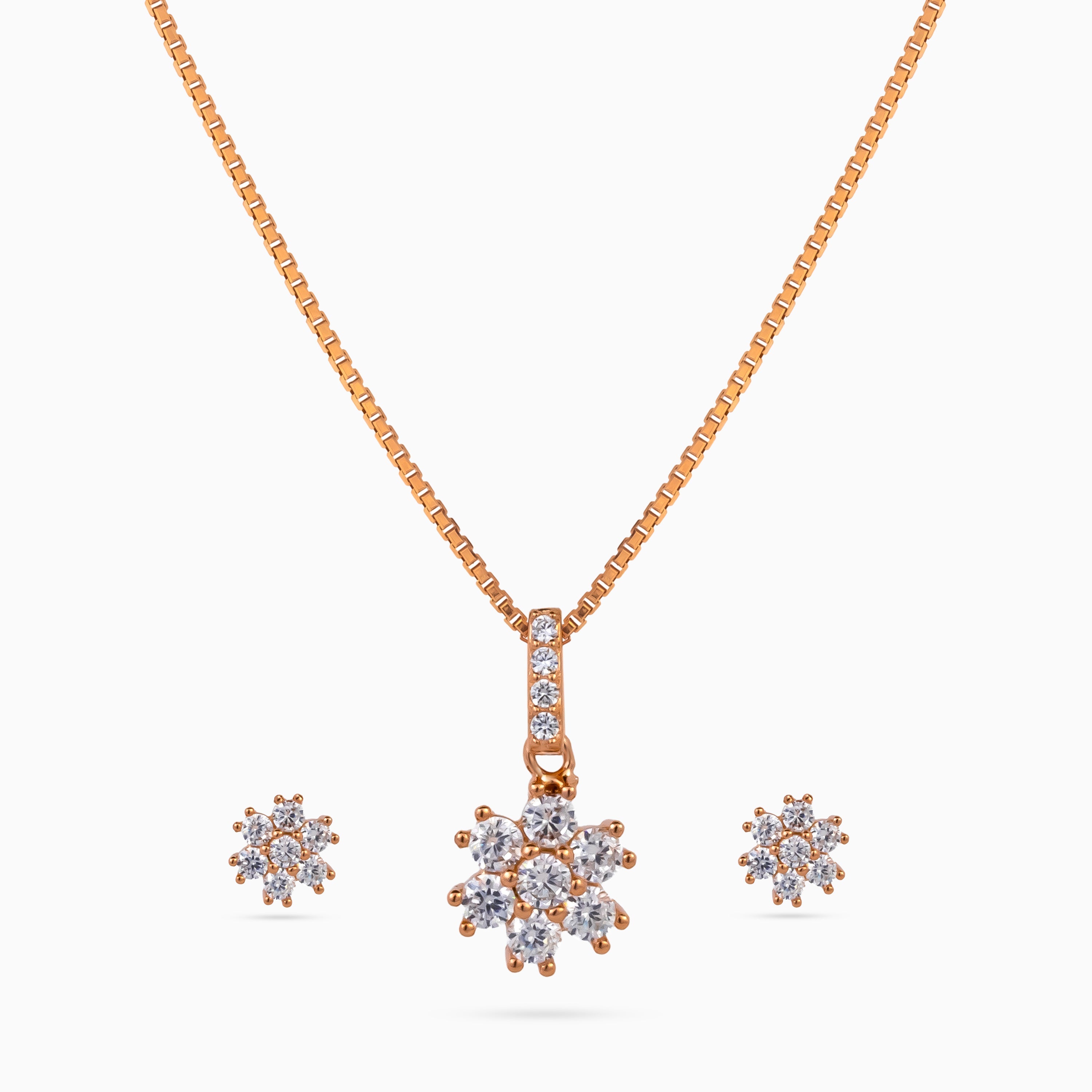 925 sterling silver, rose gold, Rose Daisy Cluster Pendant Set pendant set, (Papillon)