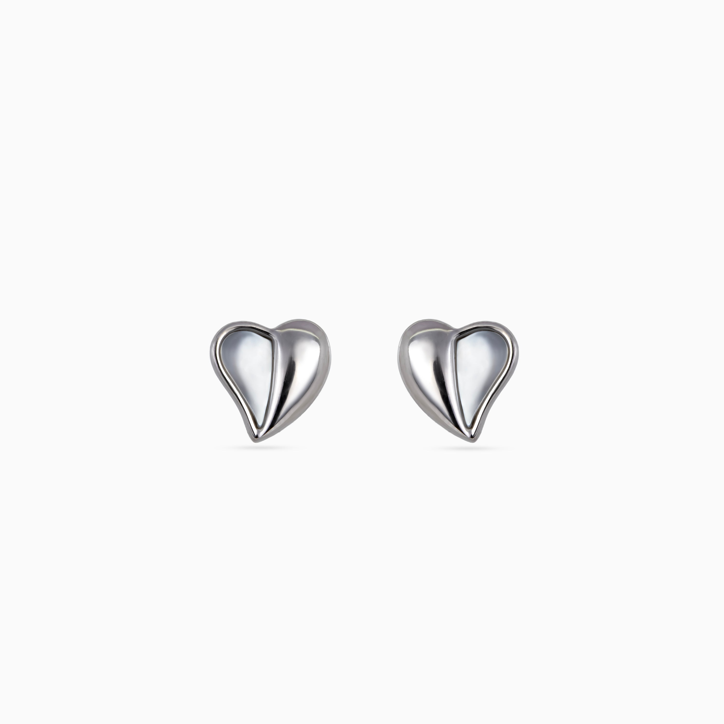925 silver heart studs, rhodium, mother of pearl, 1 cm