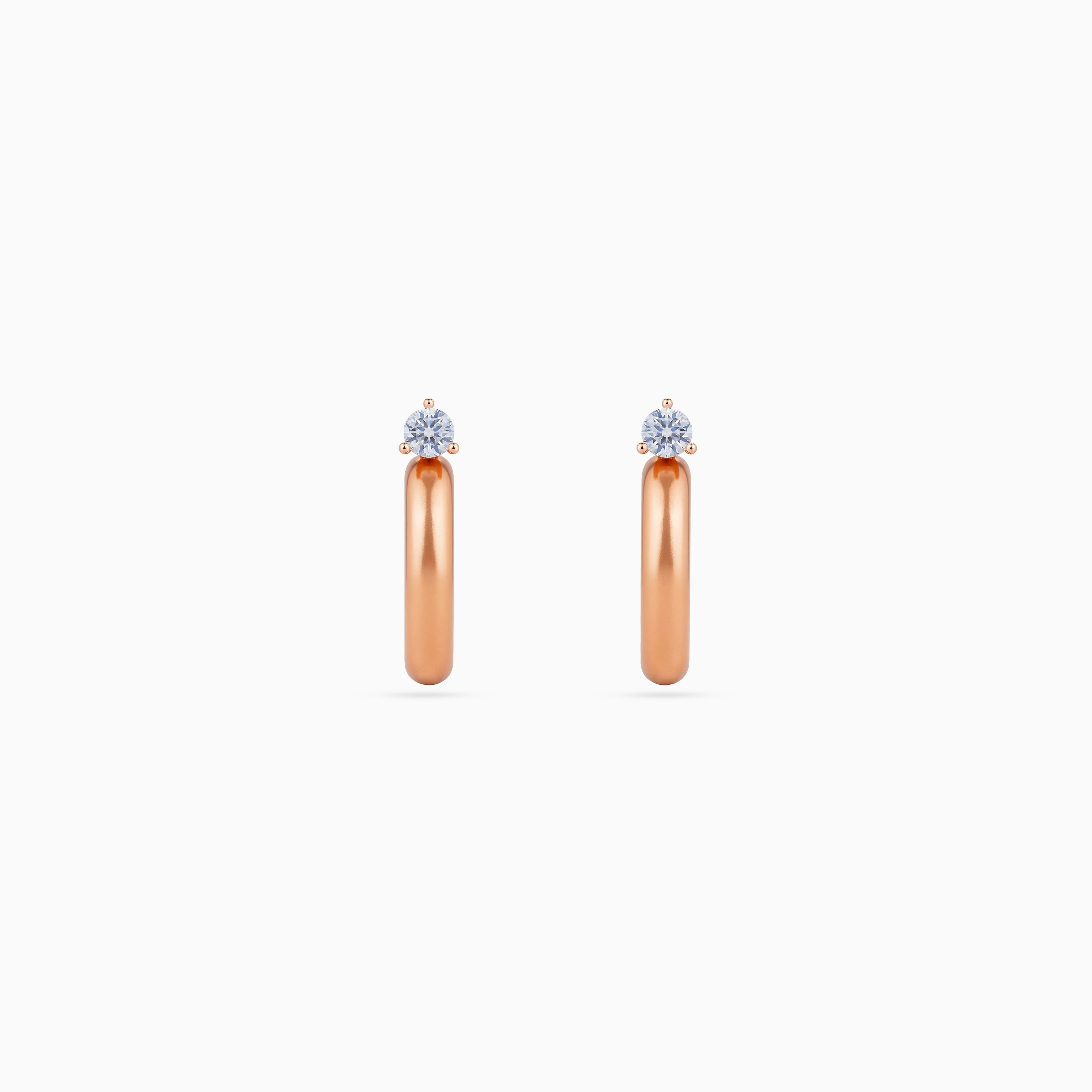 925 rose gold dome huggie hoops, round CZ solitaire, 2 × 1 cm
