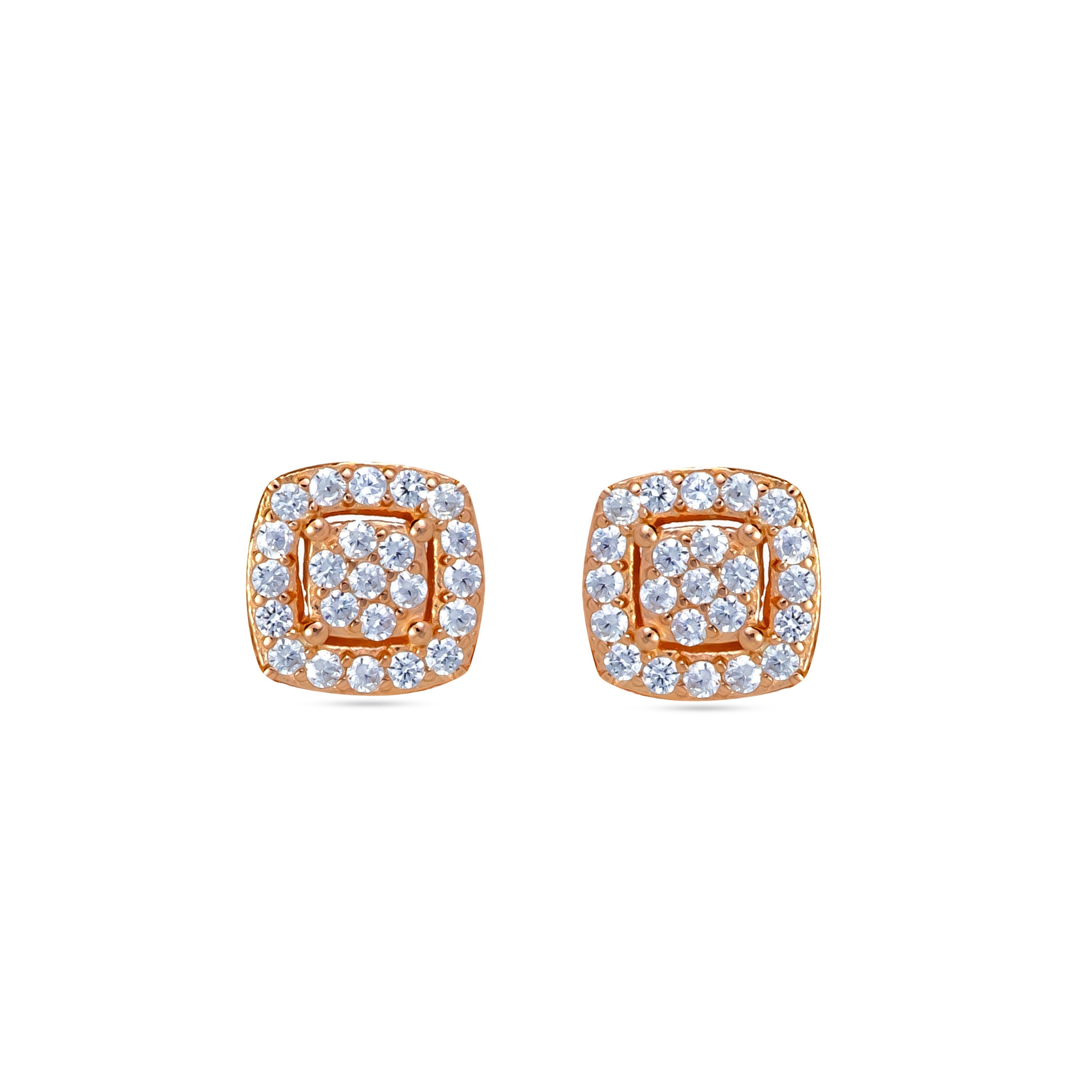 925 rose gold cushion halo studs, double pavé CZ, 0.7 cm