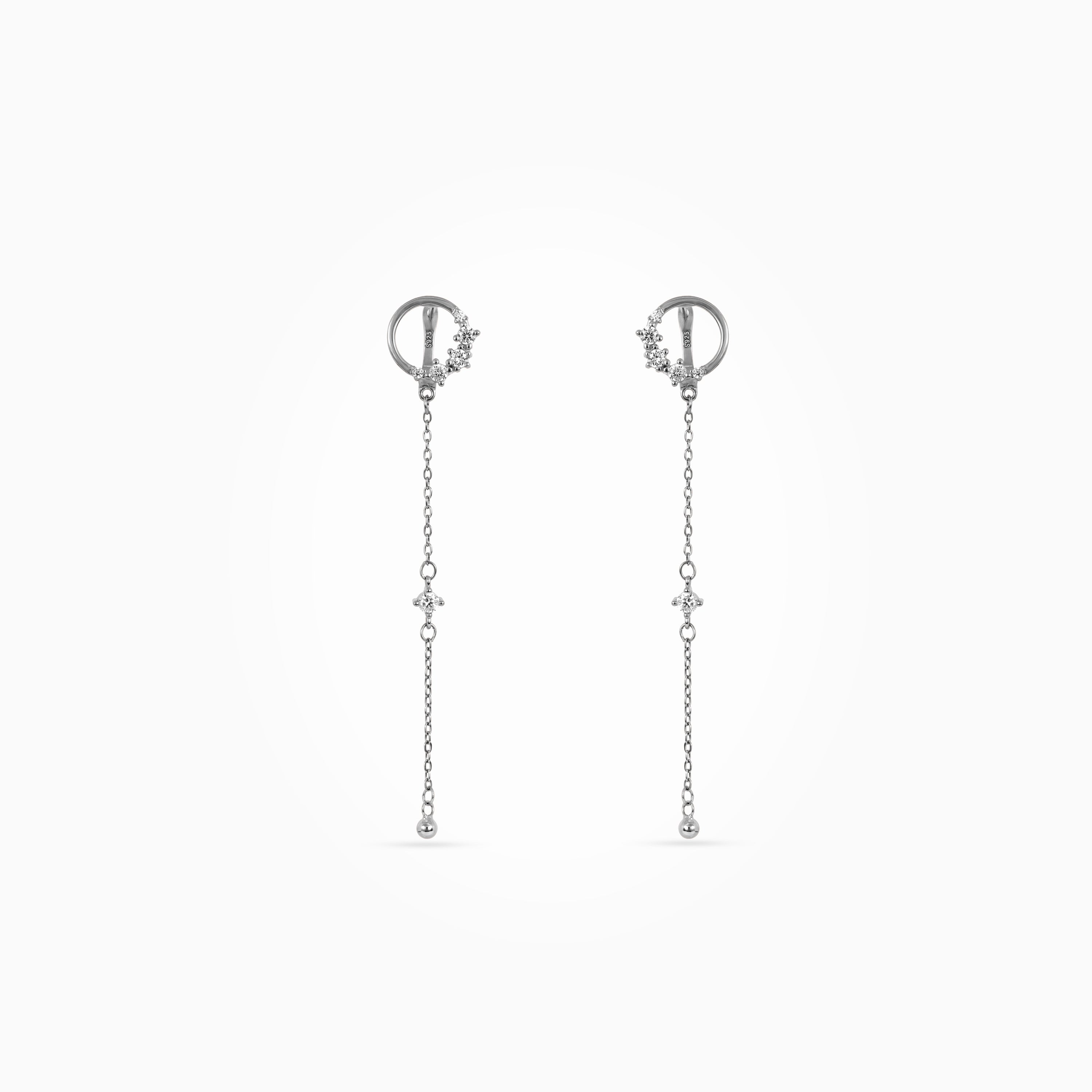 925 silver chain huggie earrings, crystal cluster, 7.2 × 1.3 cm
