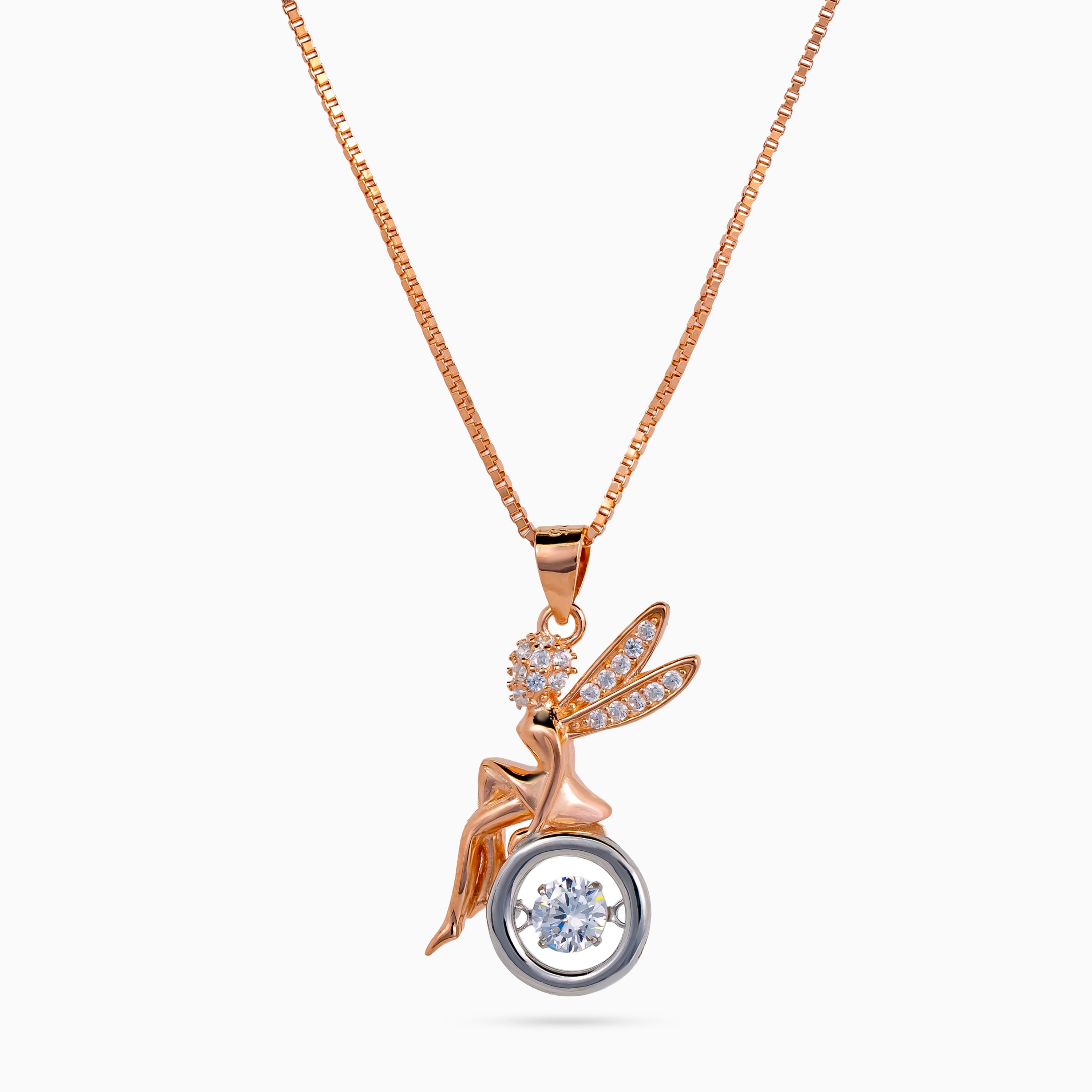 925 sterling silver, rose gold, Enchanted Fairy Halo Necklace, (Amulet Aura), 2.5x1.2 cm, 40 cm chain