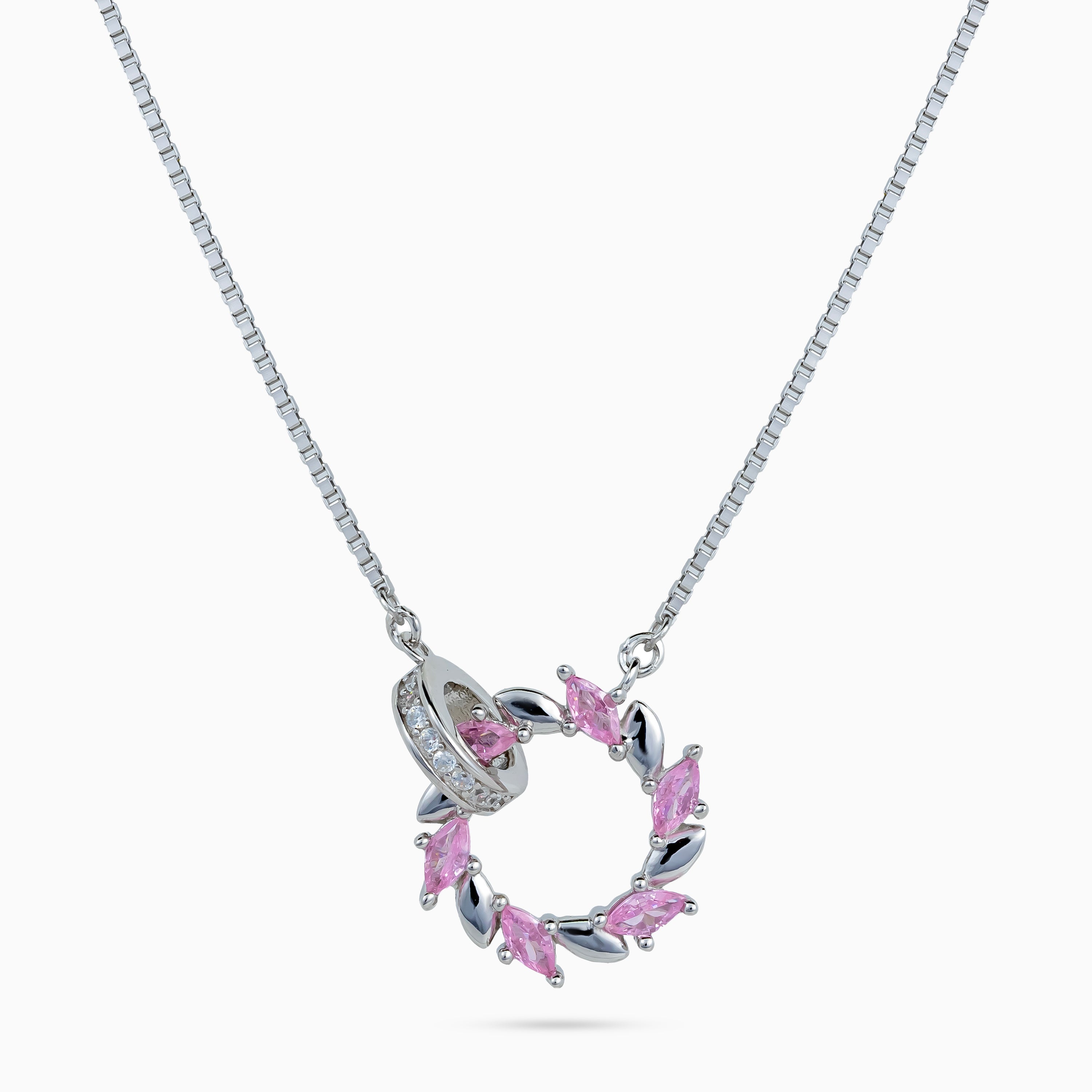 925 sterling silver, rhodium, Rosy Laurel Spinner Necklace, (Papillon), 1.5x1.5 cm, 40 cm chain
