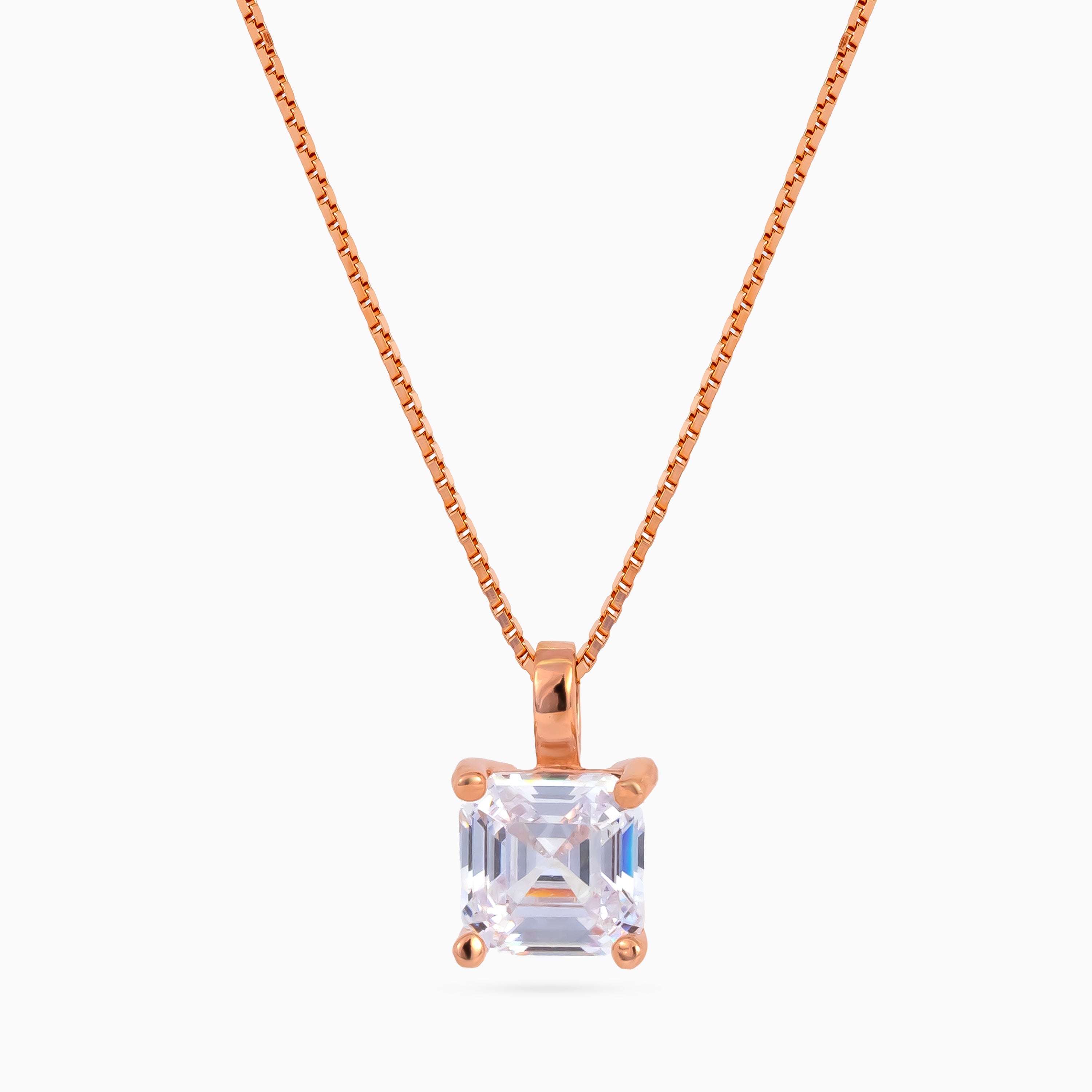 925 sterling silver, rose gold, Asscher Prism Necklace, (Prism Solitaire), 0.75x0.4 cm, 45 cm chain