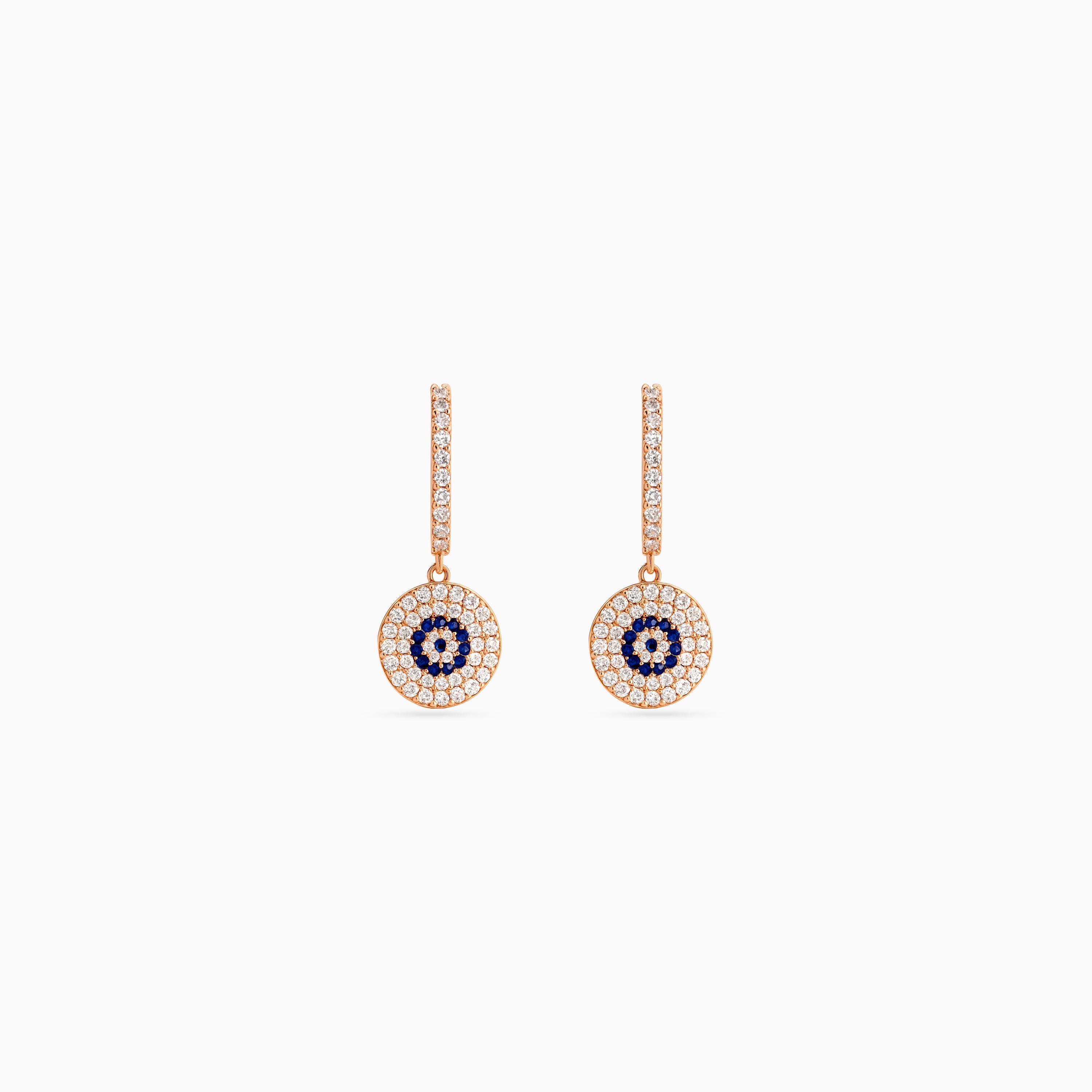 925 rose gold evil eye huggie drop earrings, navy pavé, 3 × 1.7 cm