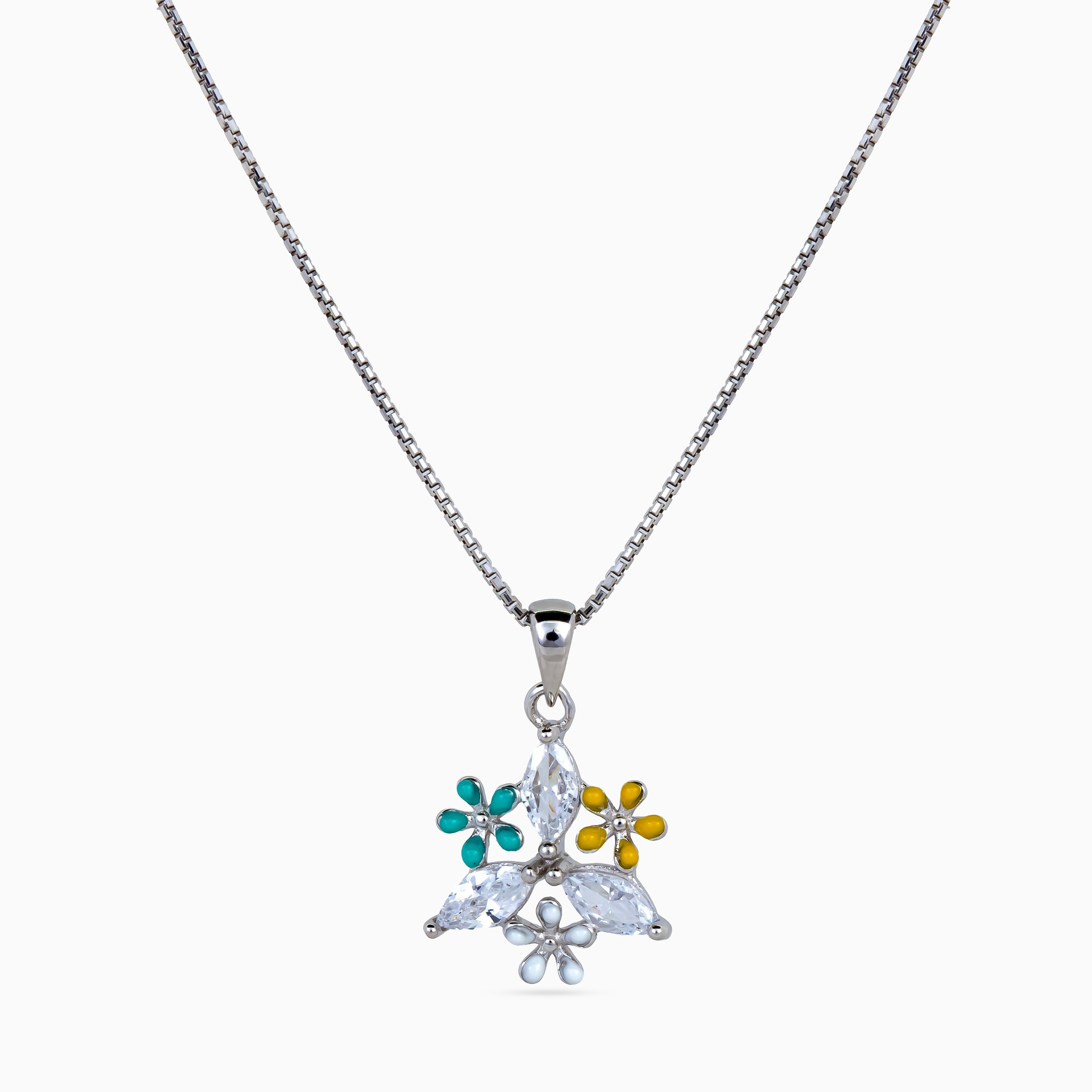 925 sterling silver, rhodium, Meadow Trio Bloom Necklace, (Papillon), 2x1.5 cm, 45 cm chain