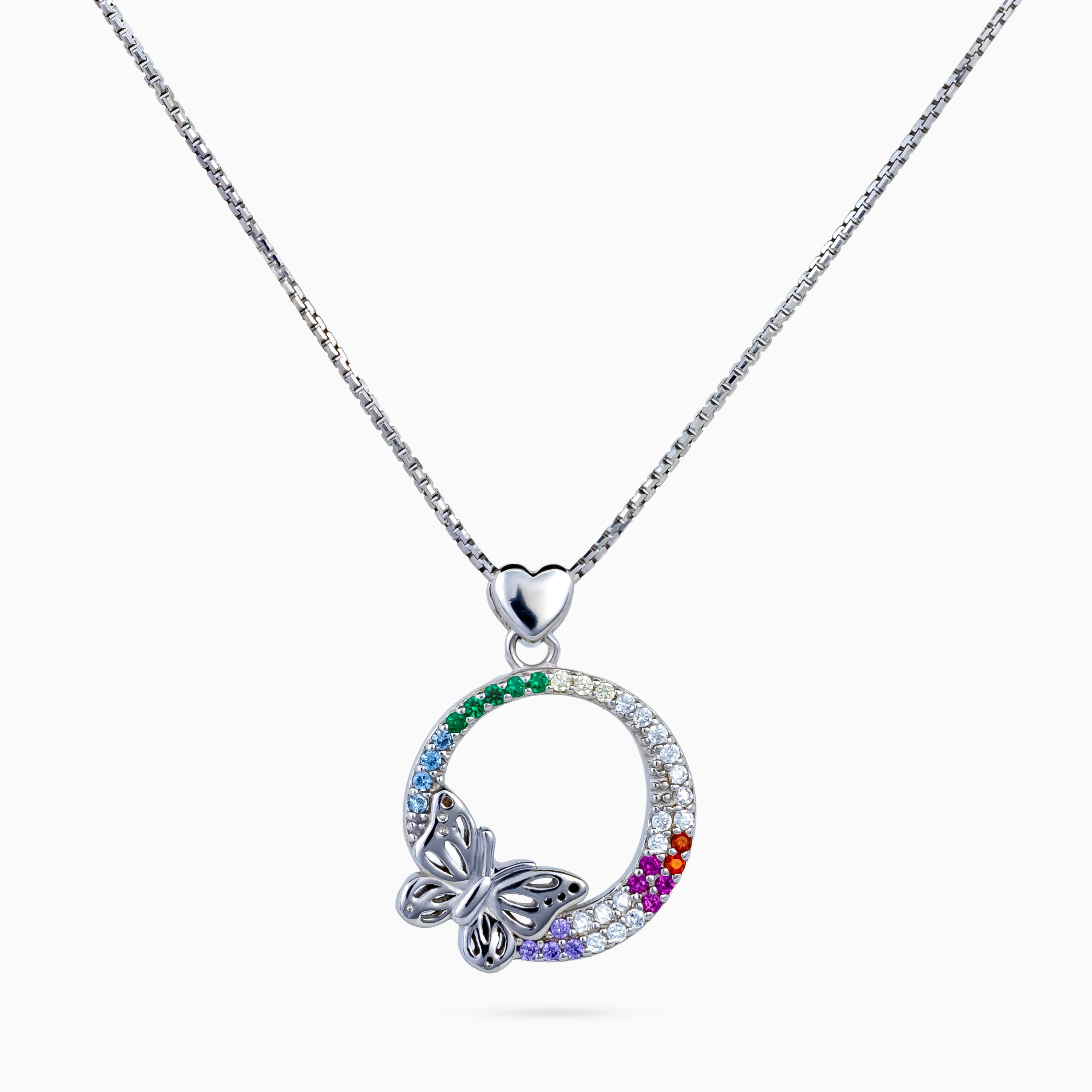 Rainbow Papillon Circle Pendant Set