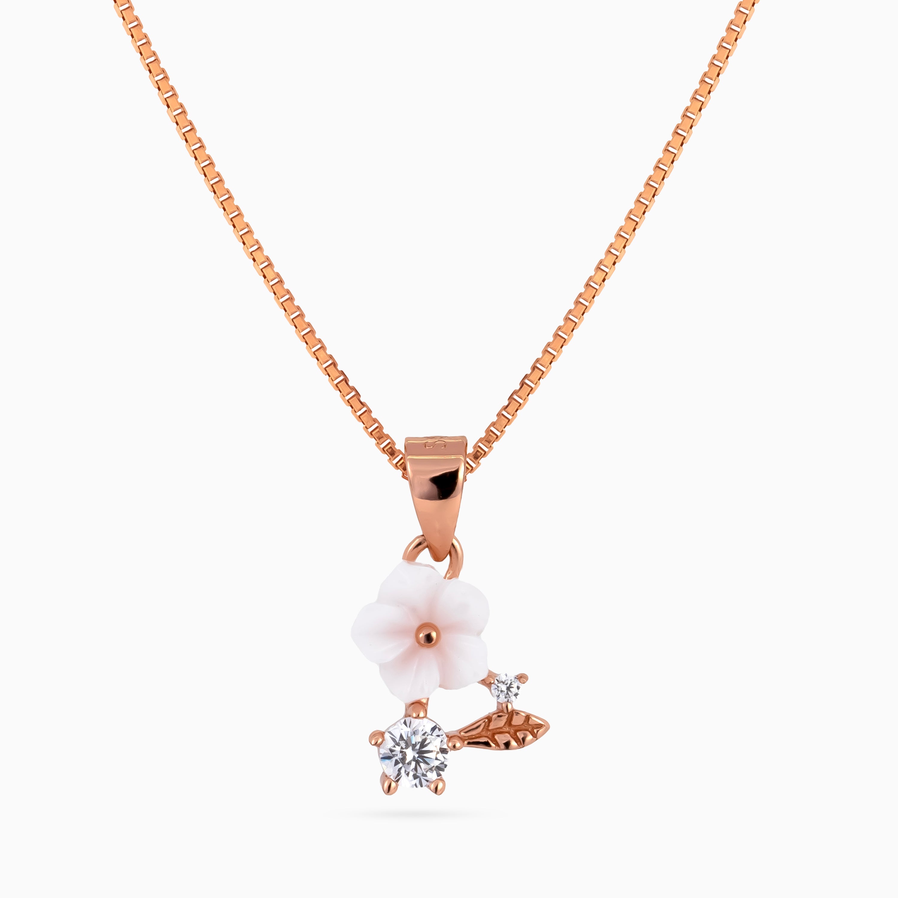 925 sterling silver, rose gold, Blush Petal Charm Necklace, (Papillon), 1.3x0.7 cm, 45 cm chain