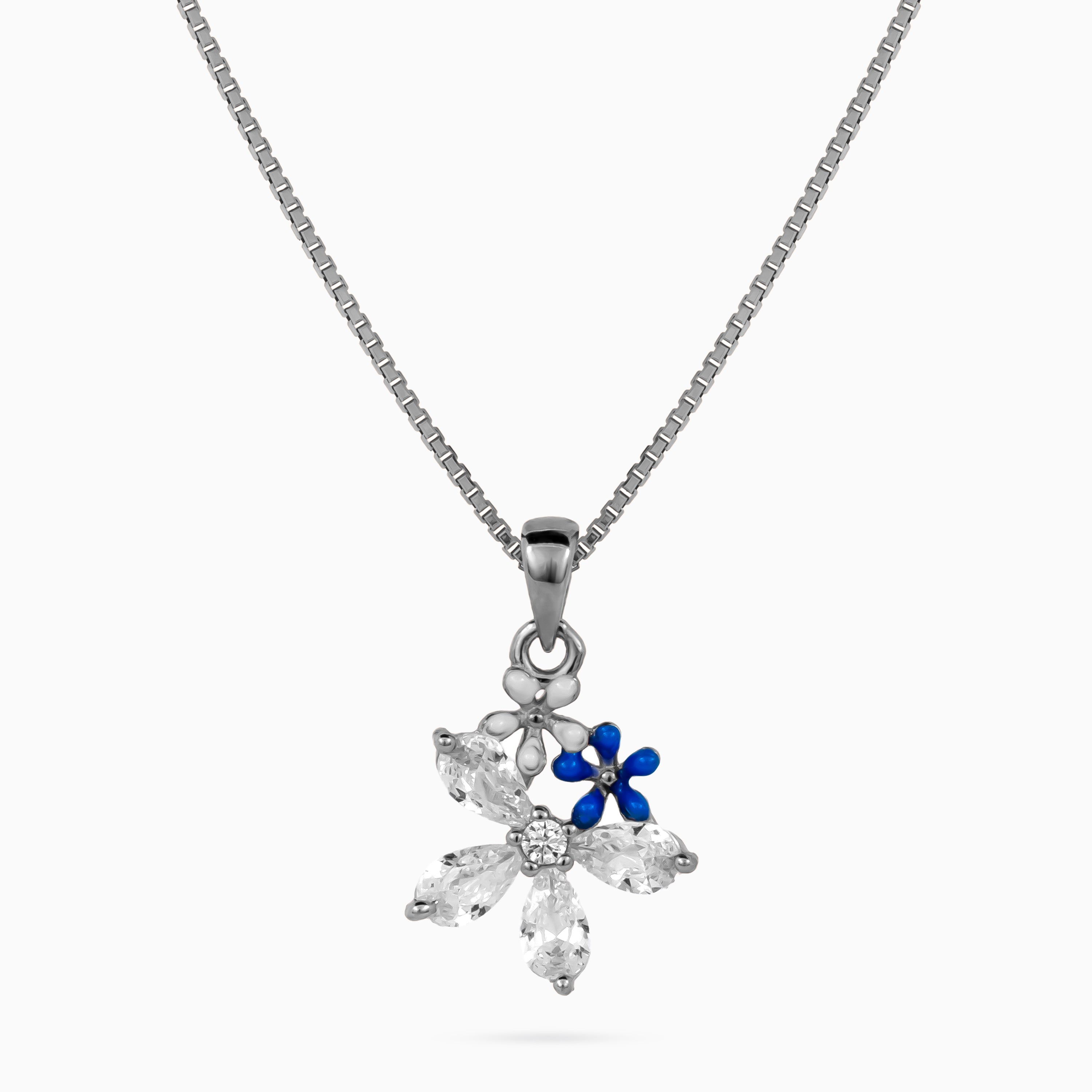 Silver Azure Blossom Cluster Pendant Set