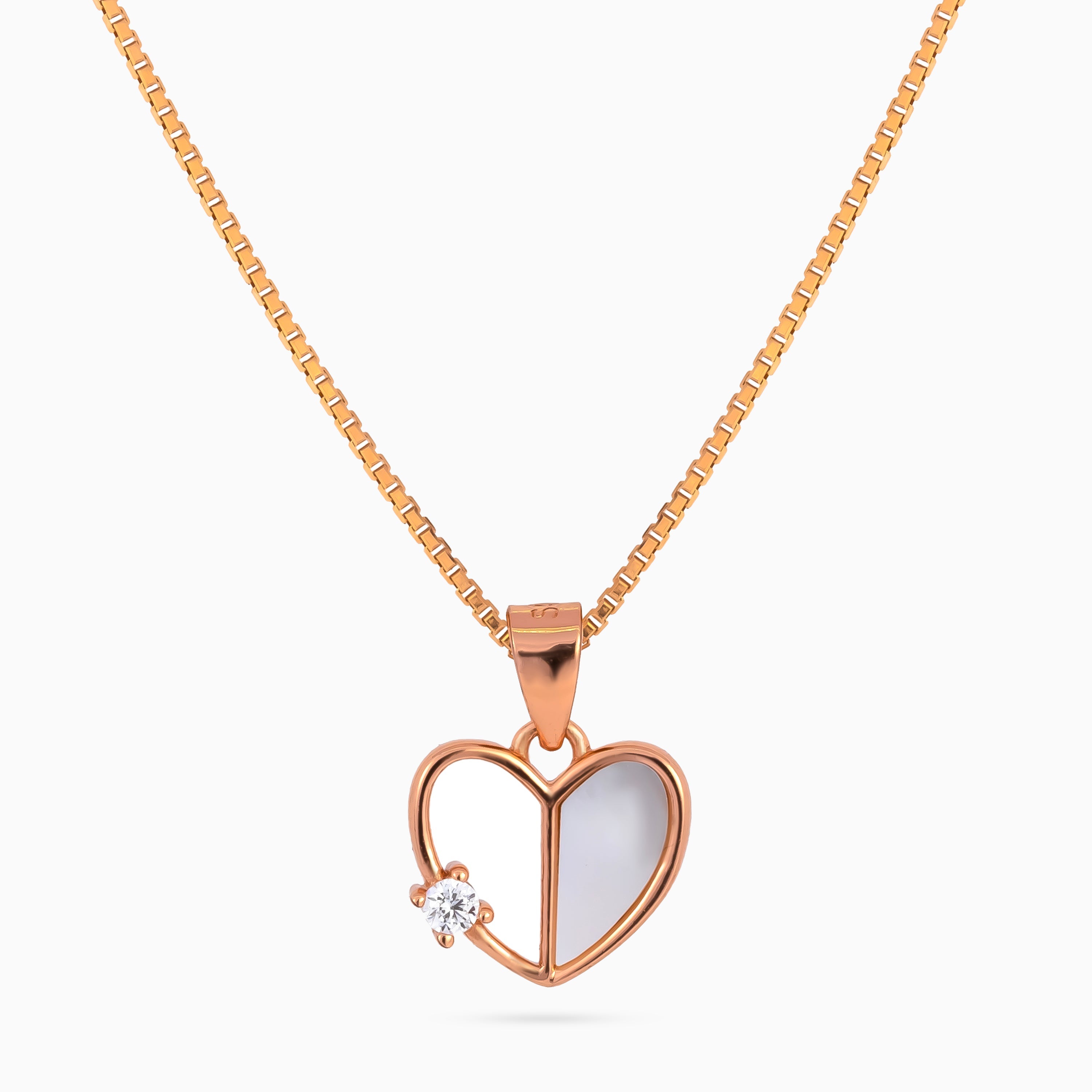 925 sterling silver, rose gold, Petite Heartline Solitaire Necklace, (Heartline), 1x1 cm, 45 cm chain