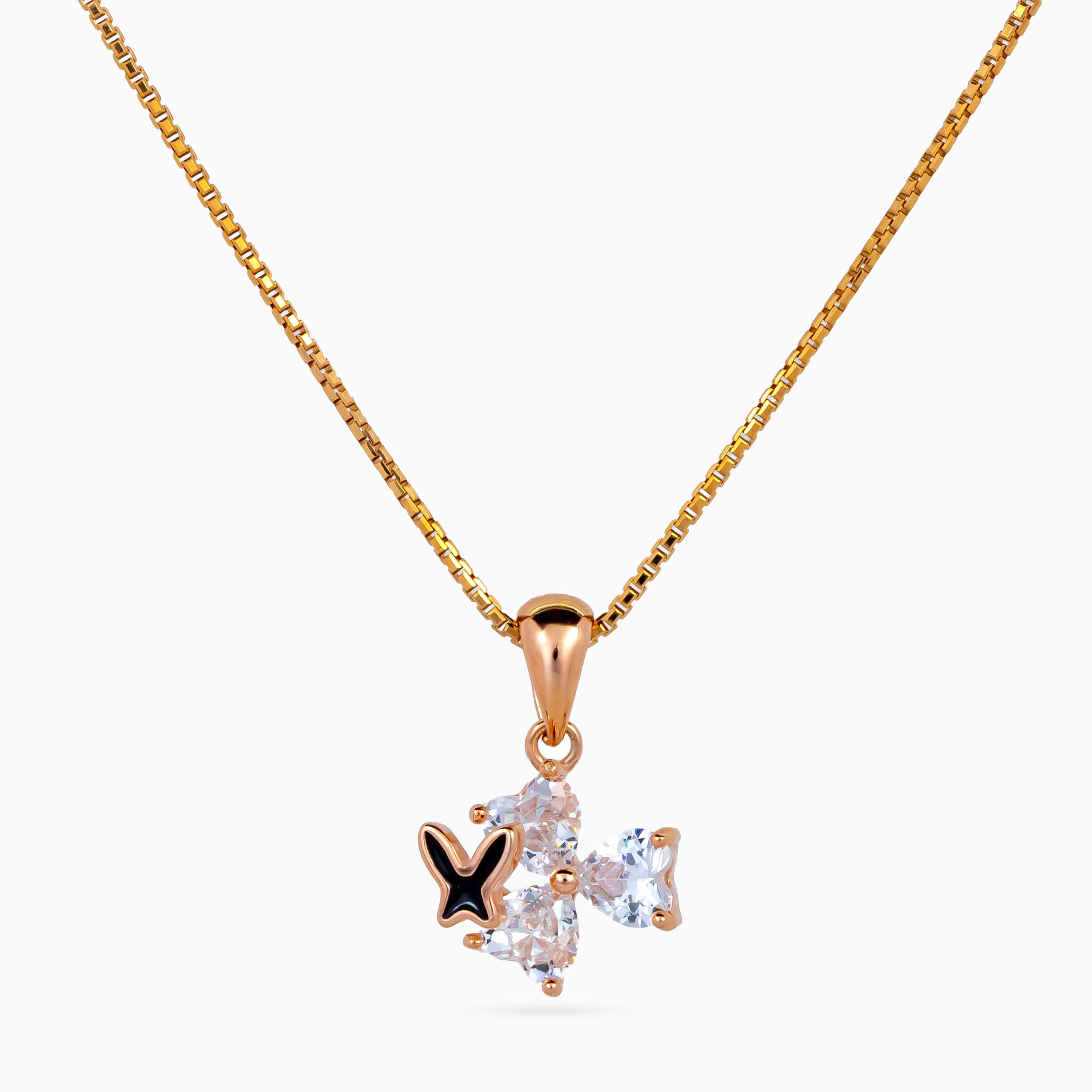 925 sterling silver, rose gold, Noir Papillon Cluster Necklace, (Papillon), 1x1 cm, 45 cm chain
