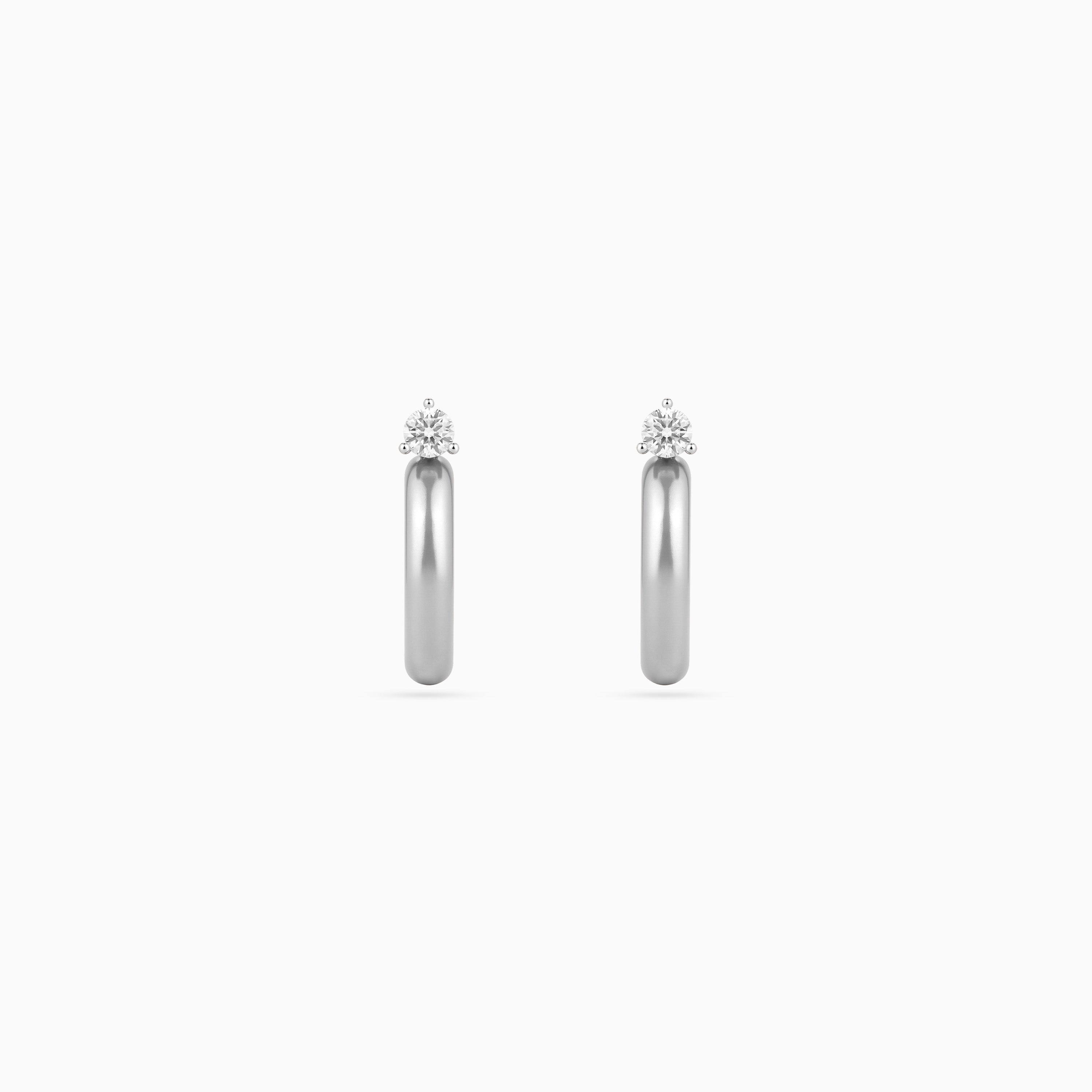 925 silver solitaire dome huggie hoops, round CZ, 2 × 1 cm