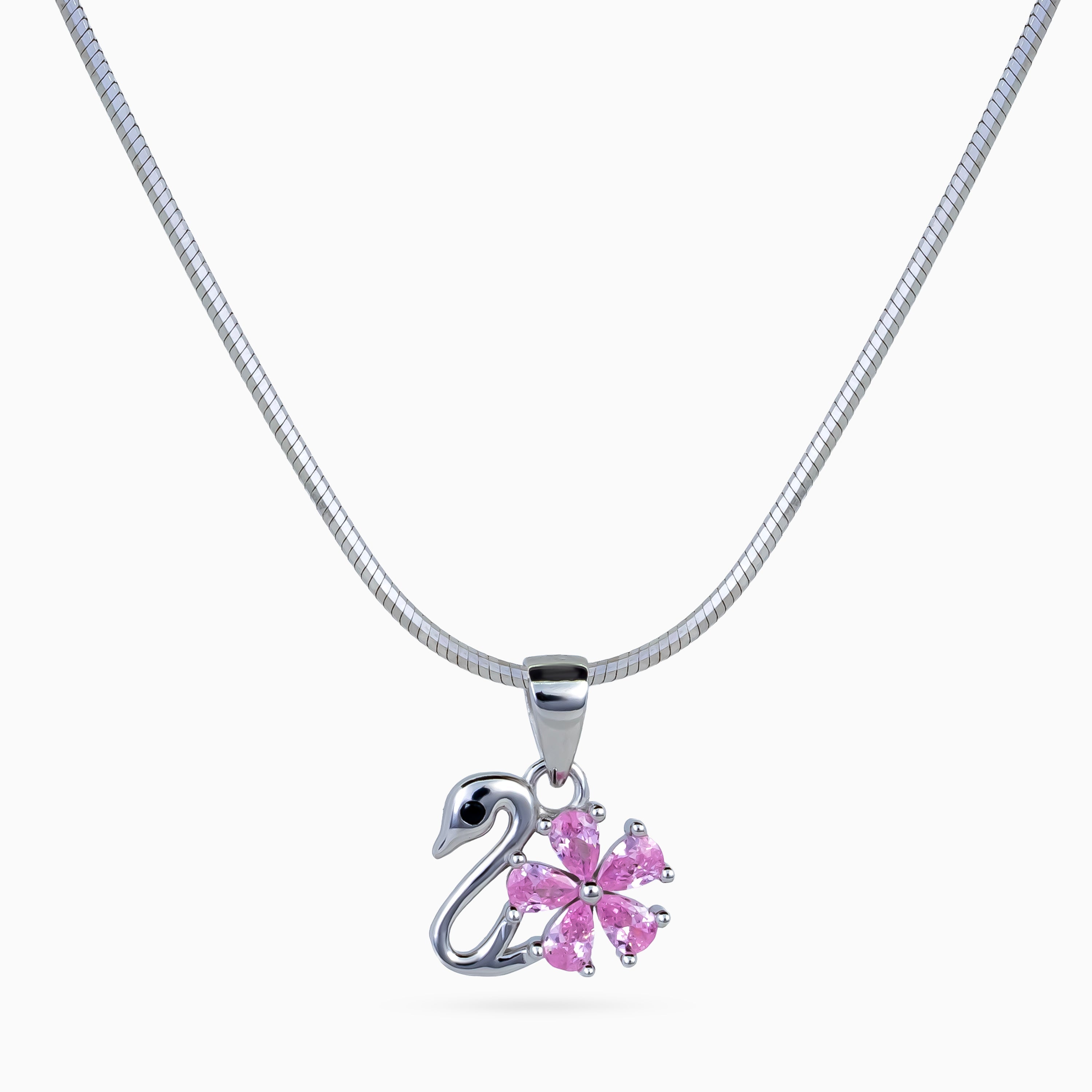 925 sterling silver, rhodium, Swan Lake Blossom Necklace, (Swan Reverie), 1x1 cm, 45 cm chain