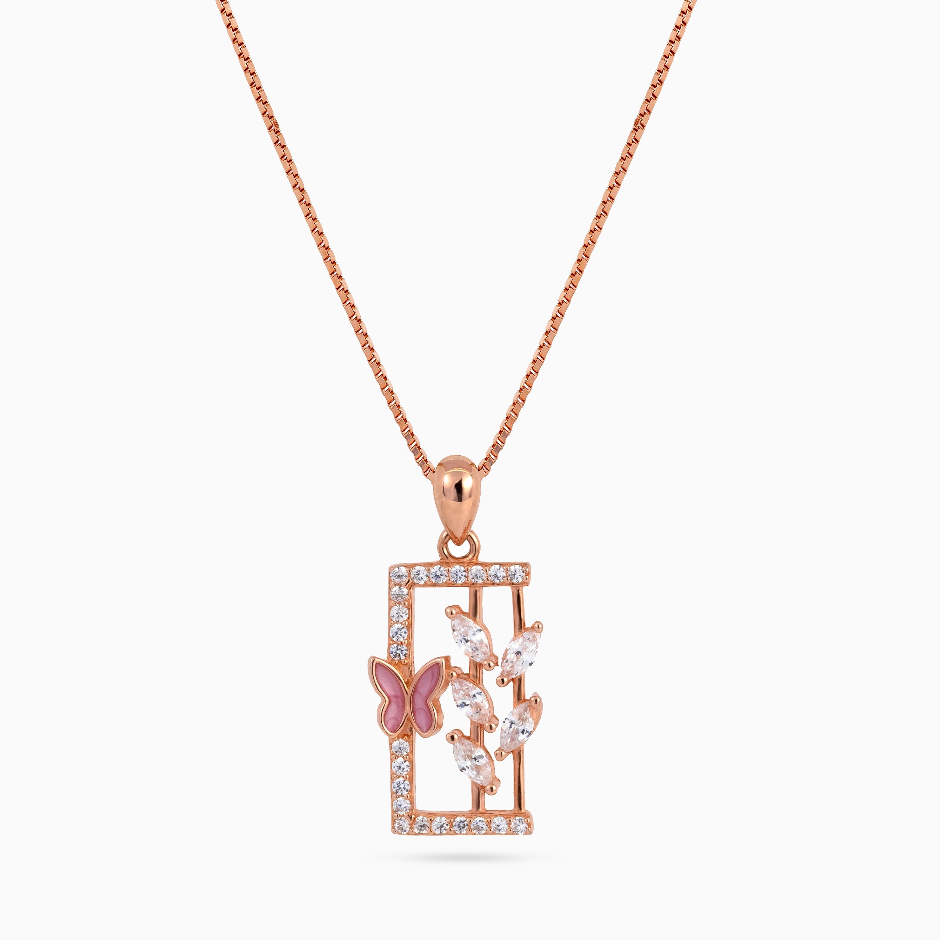 925 sterling silver, rose gold, Garden Window Butterfly Necklace, (Papillon), 1.8x0.7 cm, 45 cm chain