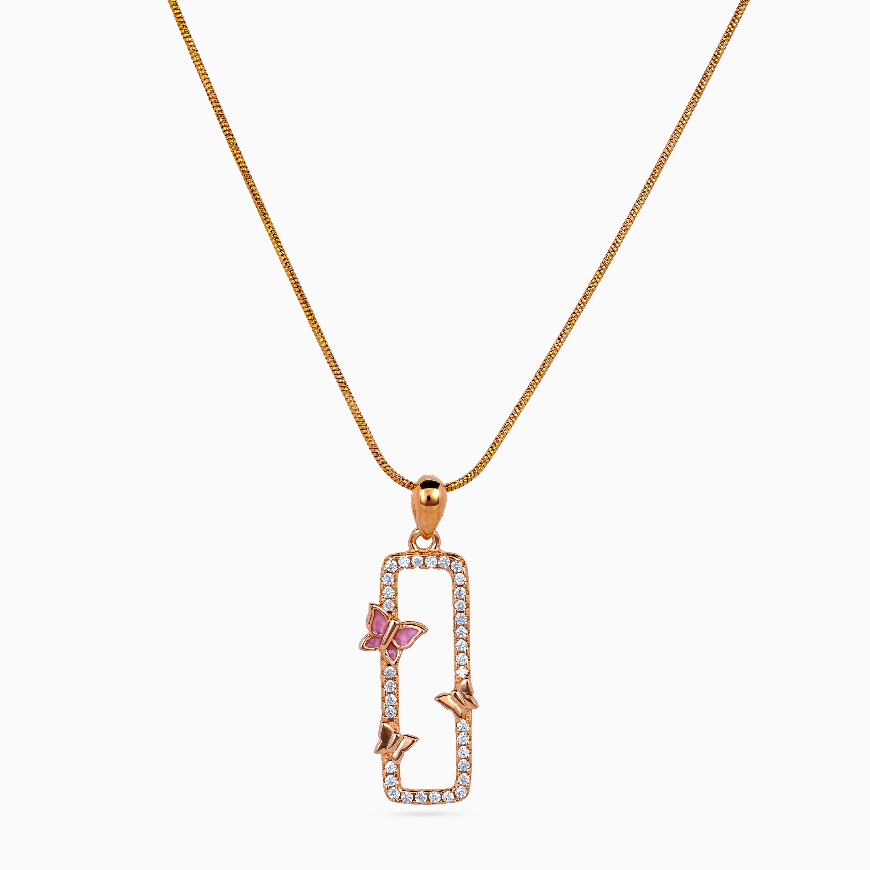 925 sterling silver, rose gold, Flutter Frame Butterfly Necklace, (Papillon), 3x1 cm, 45 cm chain