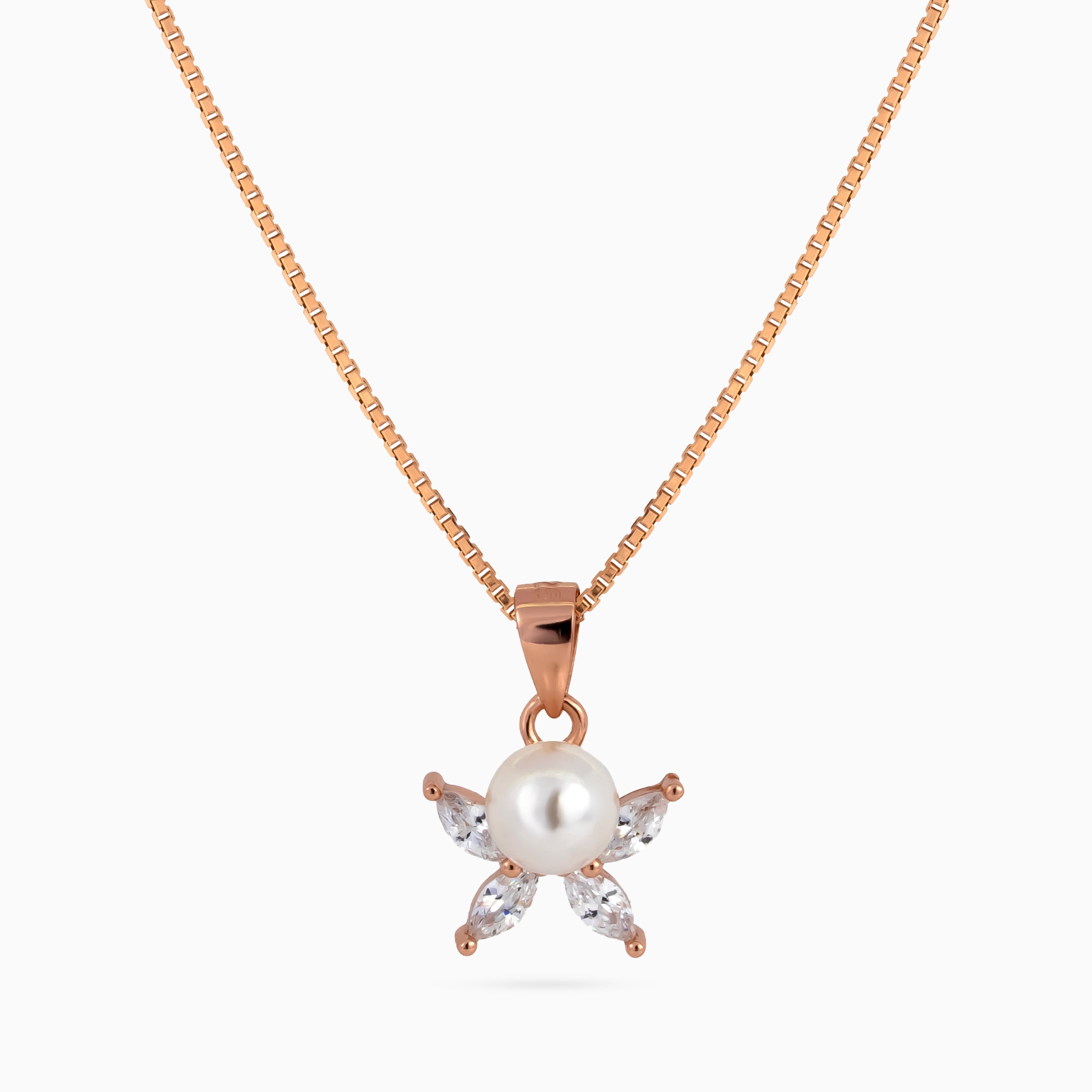 925 sterling silver, rose gold, Pearl Bloom Necklace, (Bloom & Pearl), 1x0.9 cm, 45 cm chain