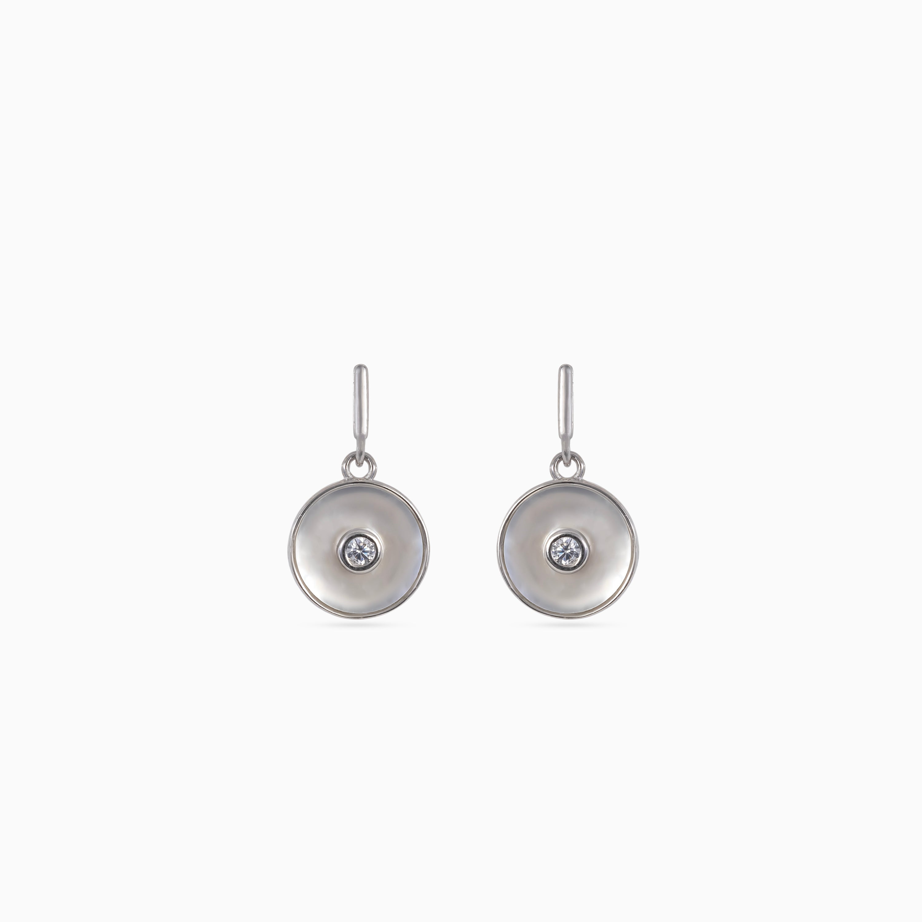 925 silver mother of pearl drop earrings, bezel CZ center, 1.5 × 0.7 cm