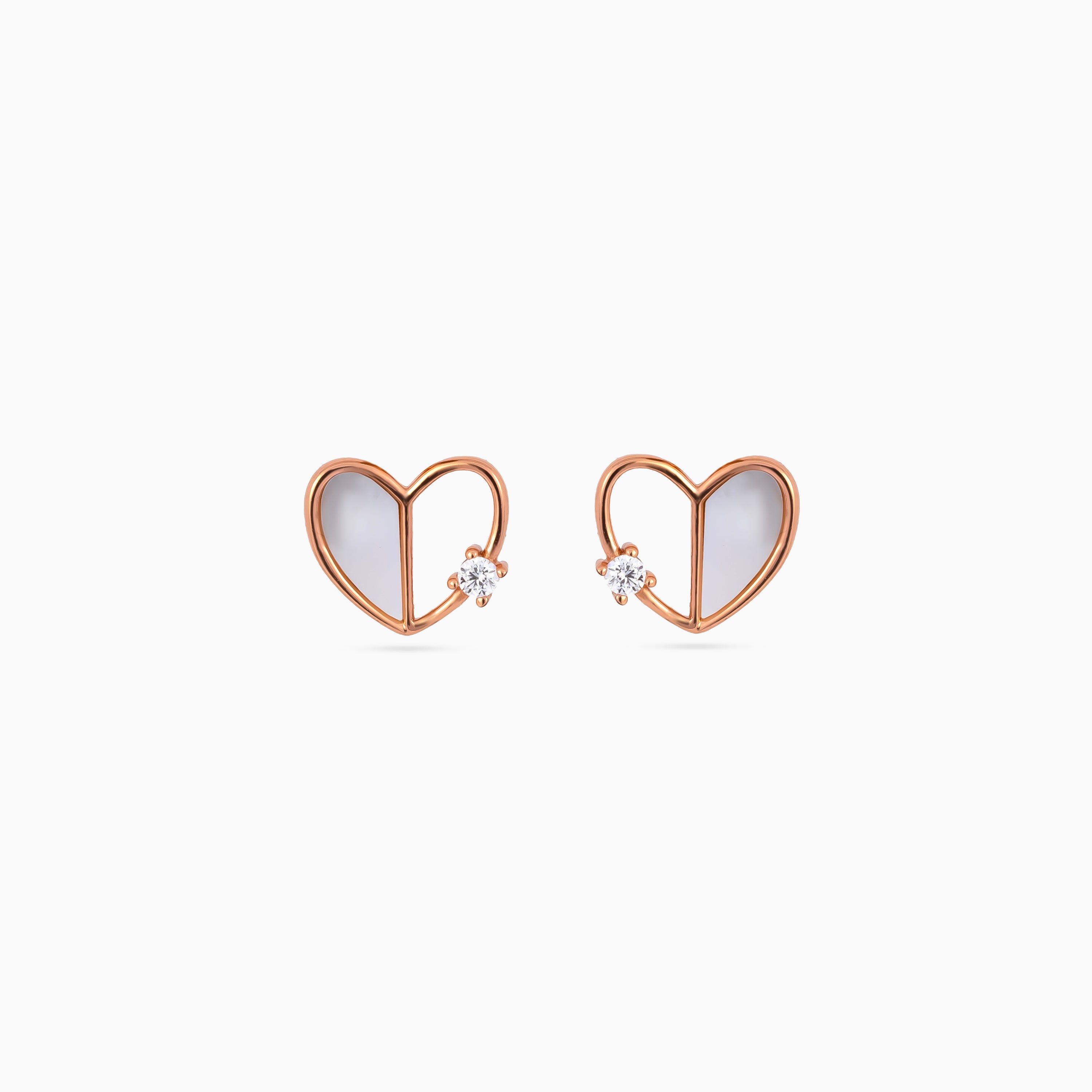 925 rose gold mother of pearl heart studs, CZ accent, 1 cm