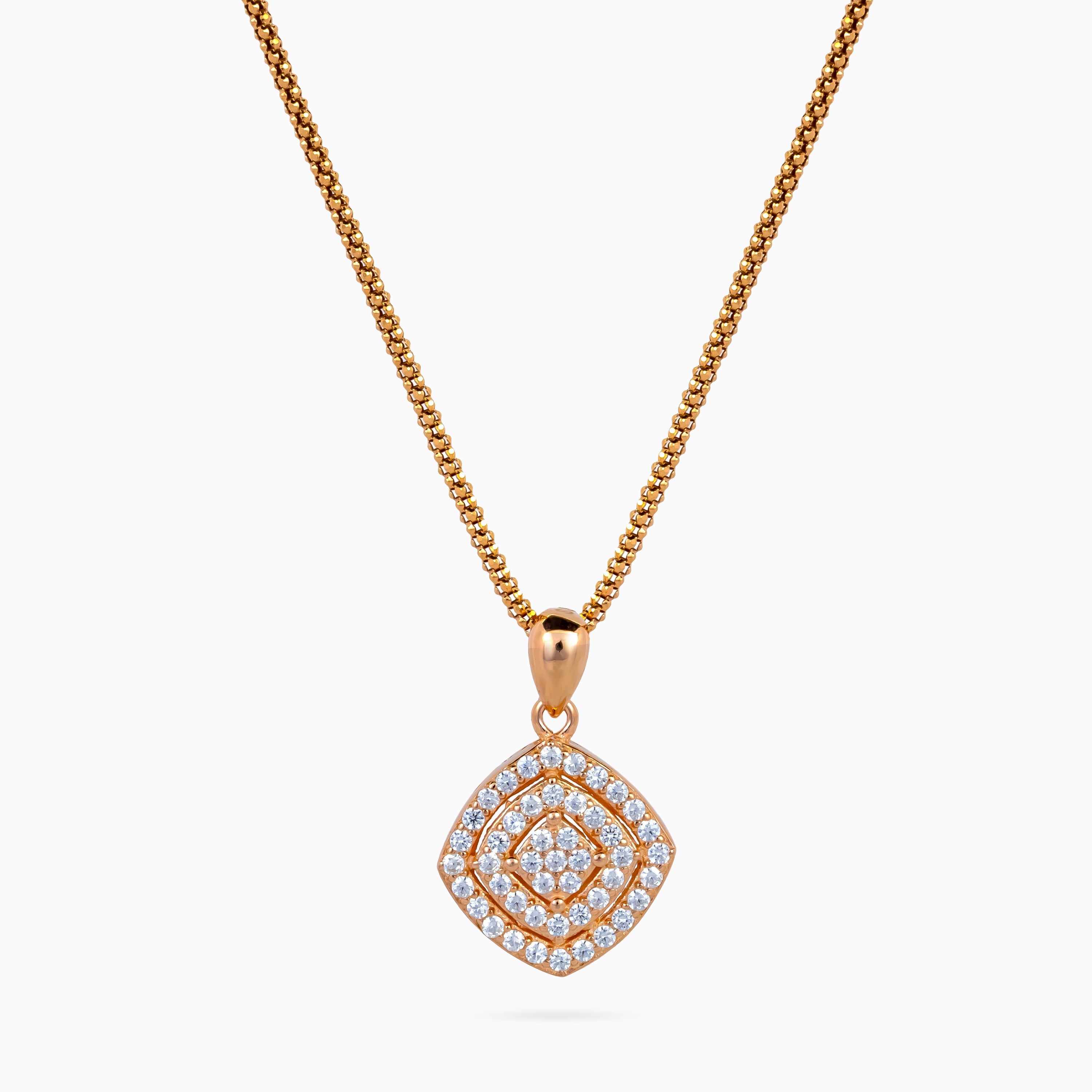 925 sterling silver, rose gold, Constellation Pavé Cushion Necklace, (Stellar Lattice), 2x1.2 cm, 45 cm chain