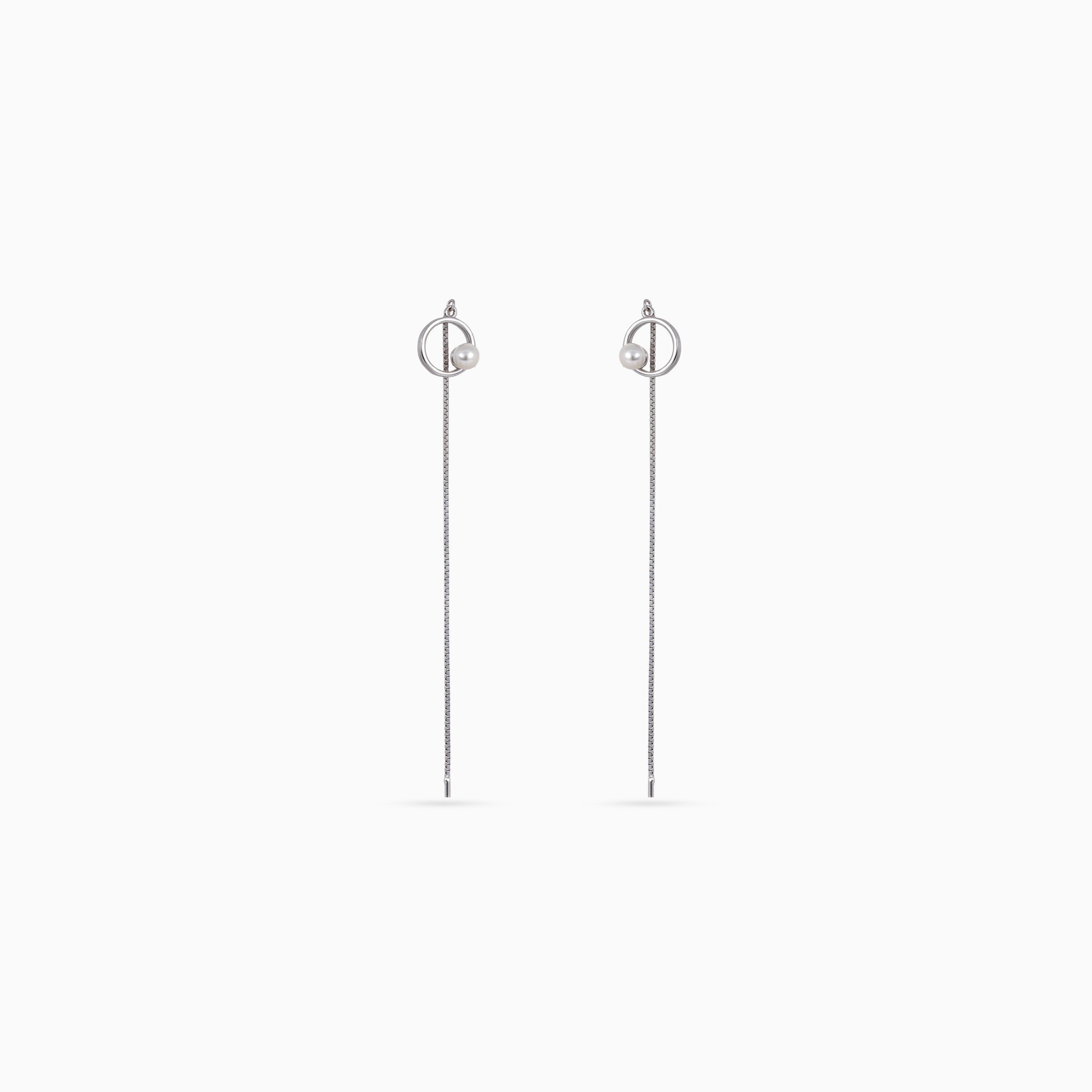925 silver pearl threader drop earrings, open circle, 4.2 × 1 cm