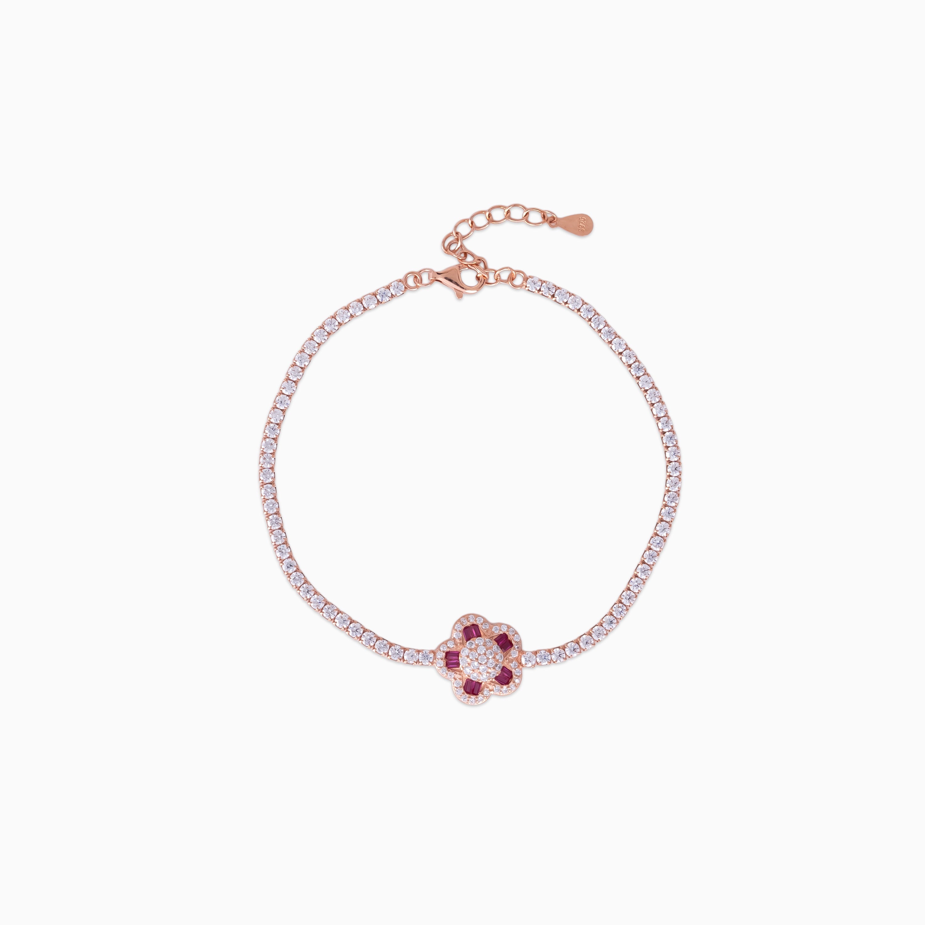 925 sterling silver, rose gold, Petal Charm Tennis Bracelet bracelet, (Blossom Parade)