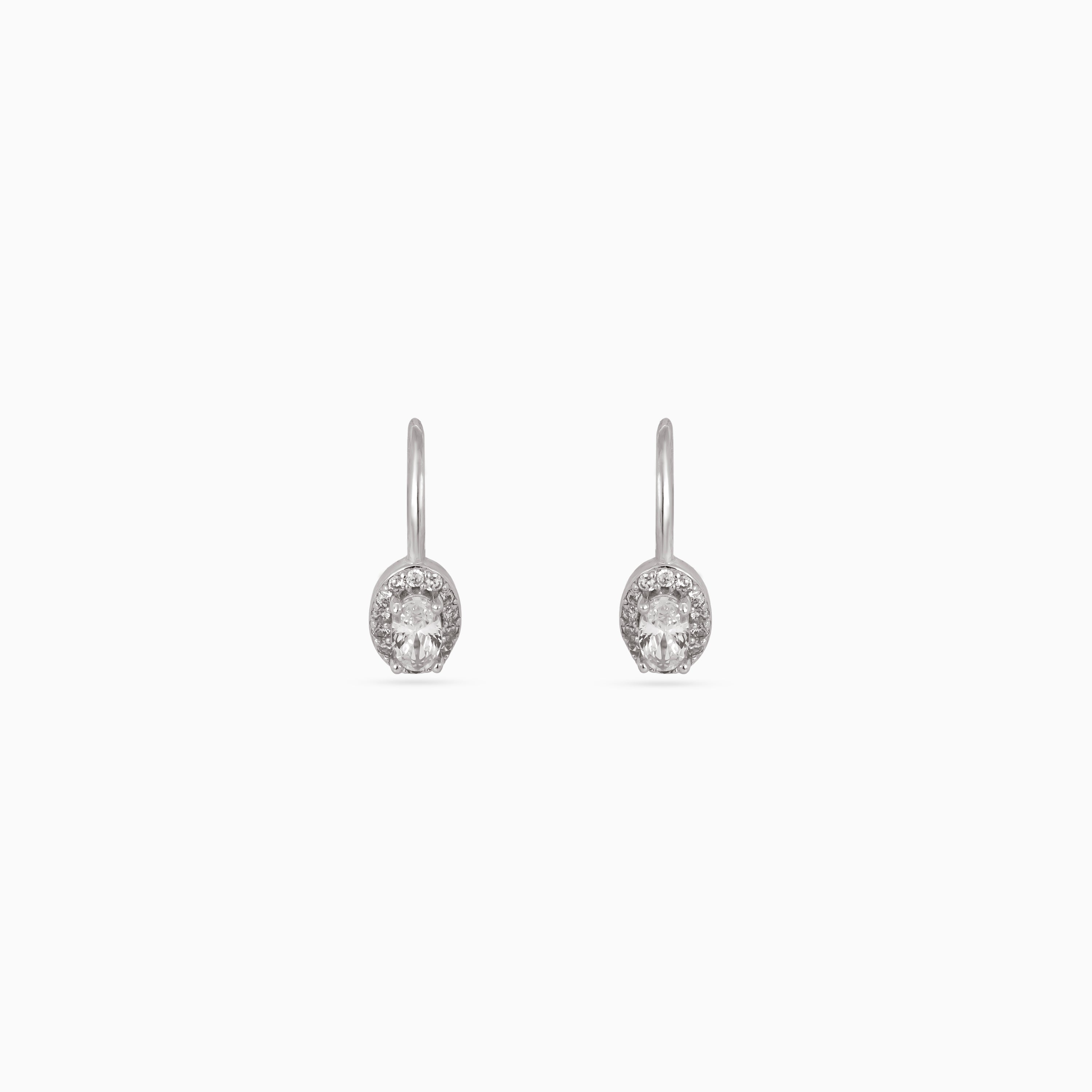925 silver oval halo leverback drop earrings, CZ, 1.6 × 1 cm