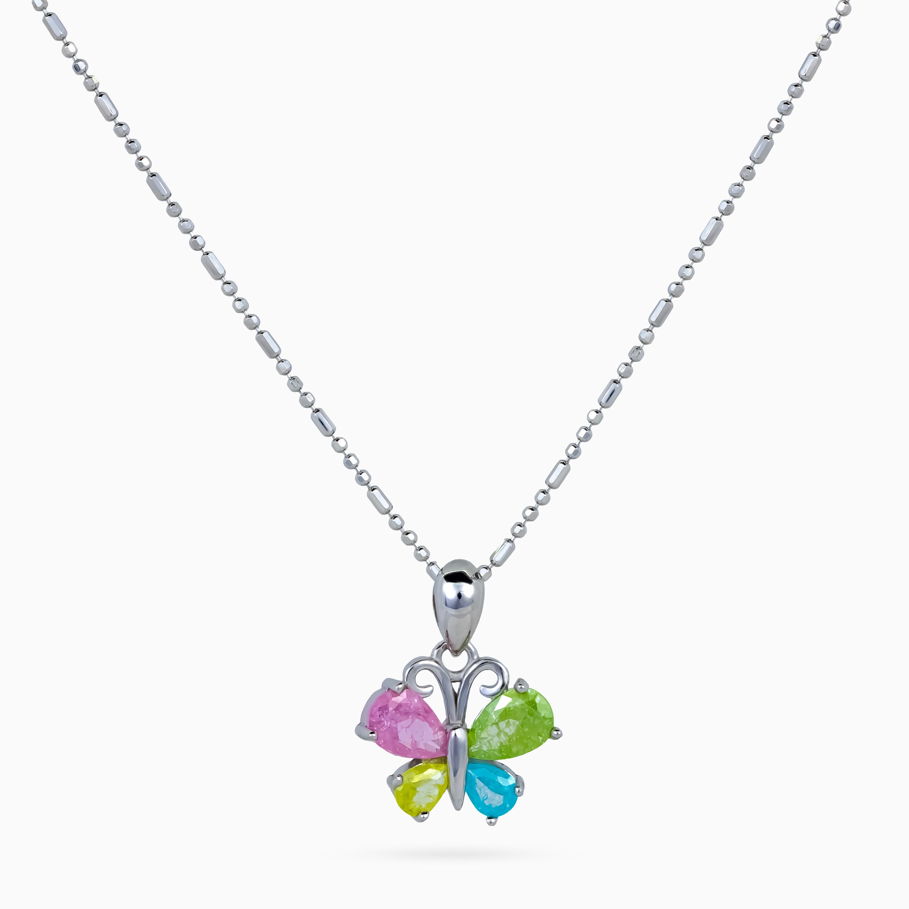 925 sterling silver, rhodium, Pastel Papillon Necklace, (Papillon), 1x1 cm, 45 cm chain