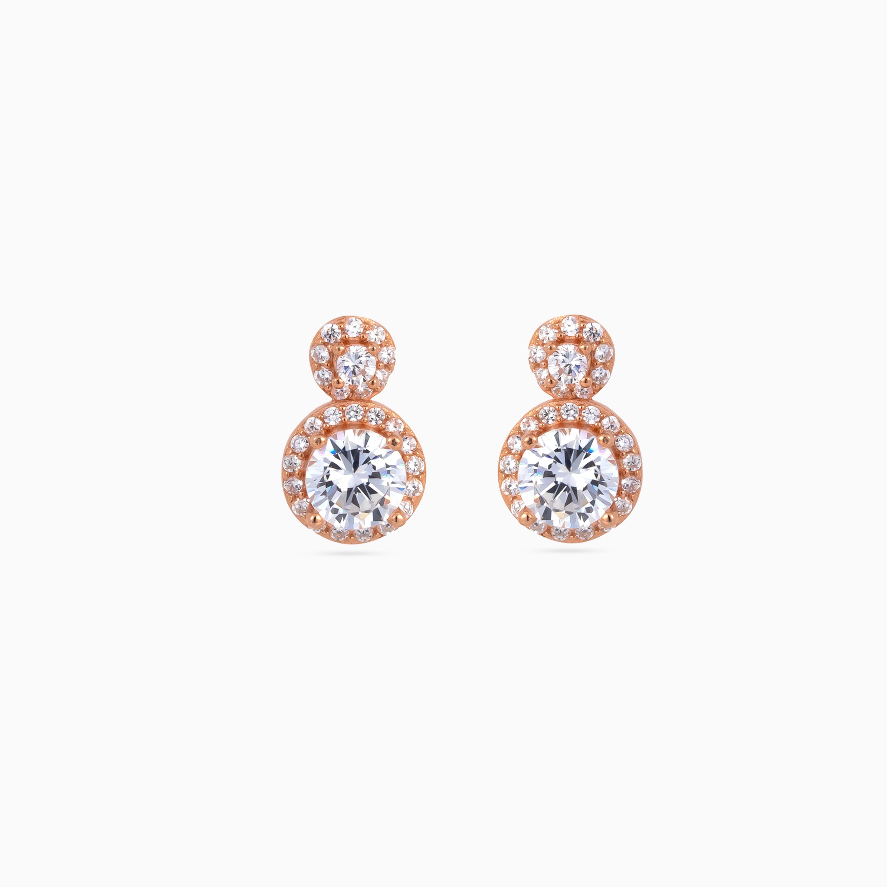 925 rose gold duo halo round studs, pavé CZ, 1 × 0.5 cm, Rose Gold Earrings