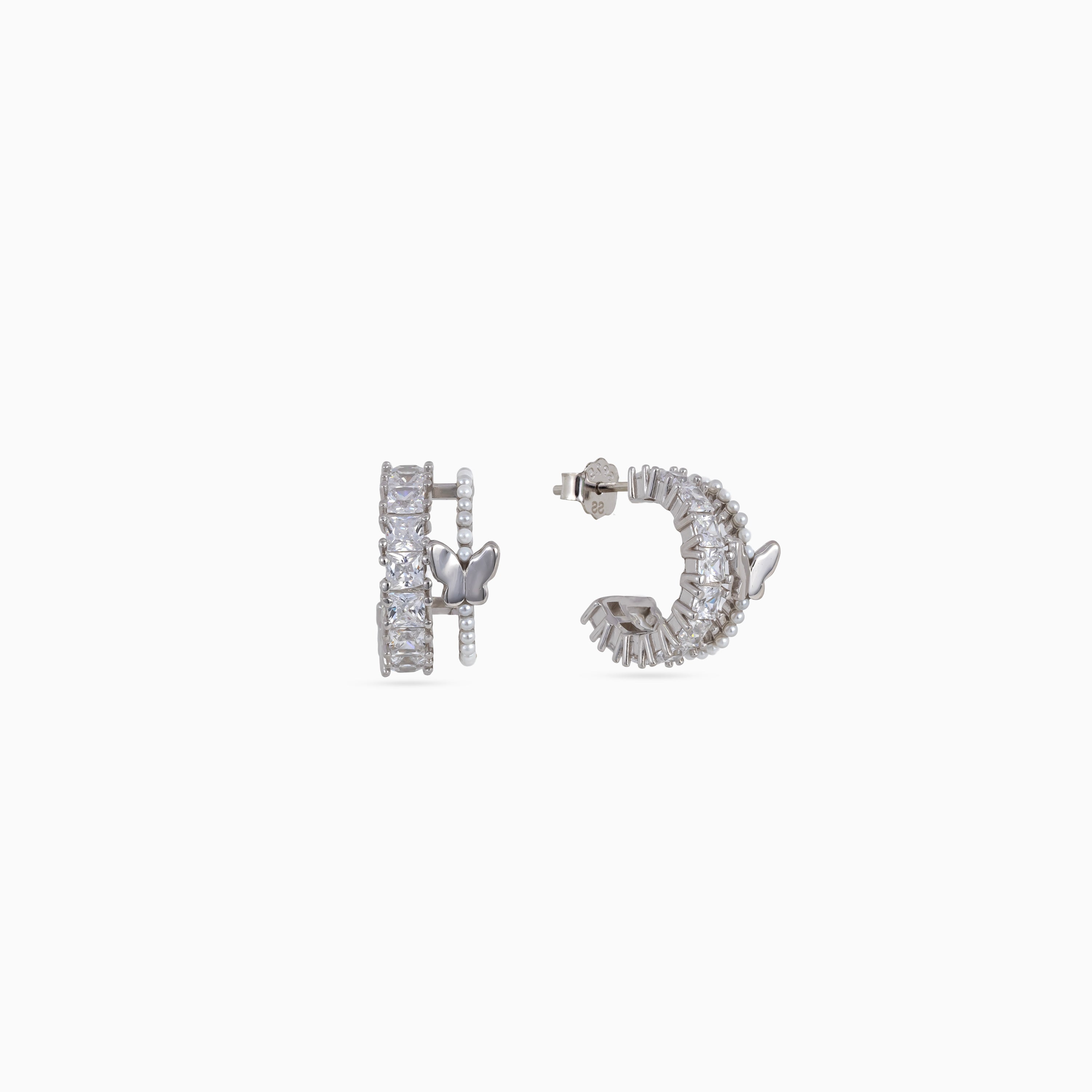 Silver Butterfly Gem Hoop Huggies