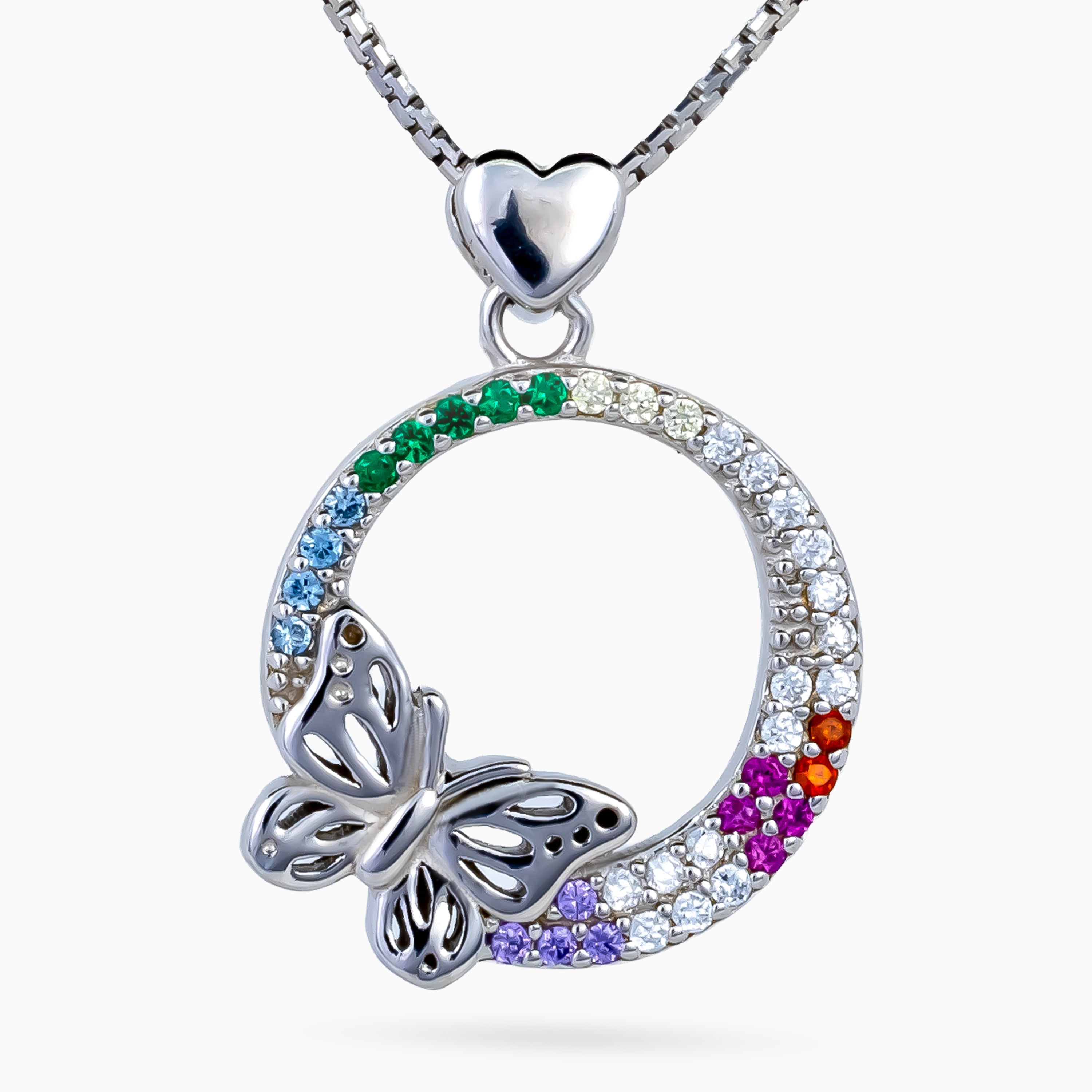 Rainbow Papillon Circle Necklace