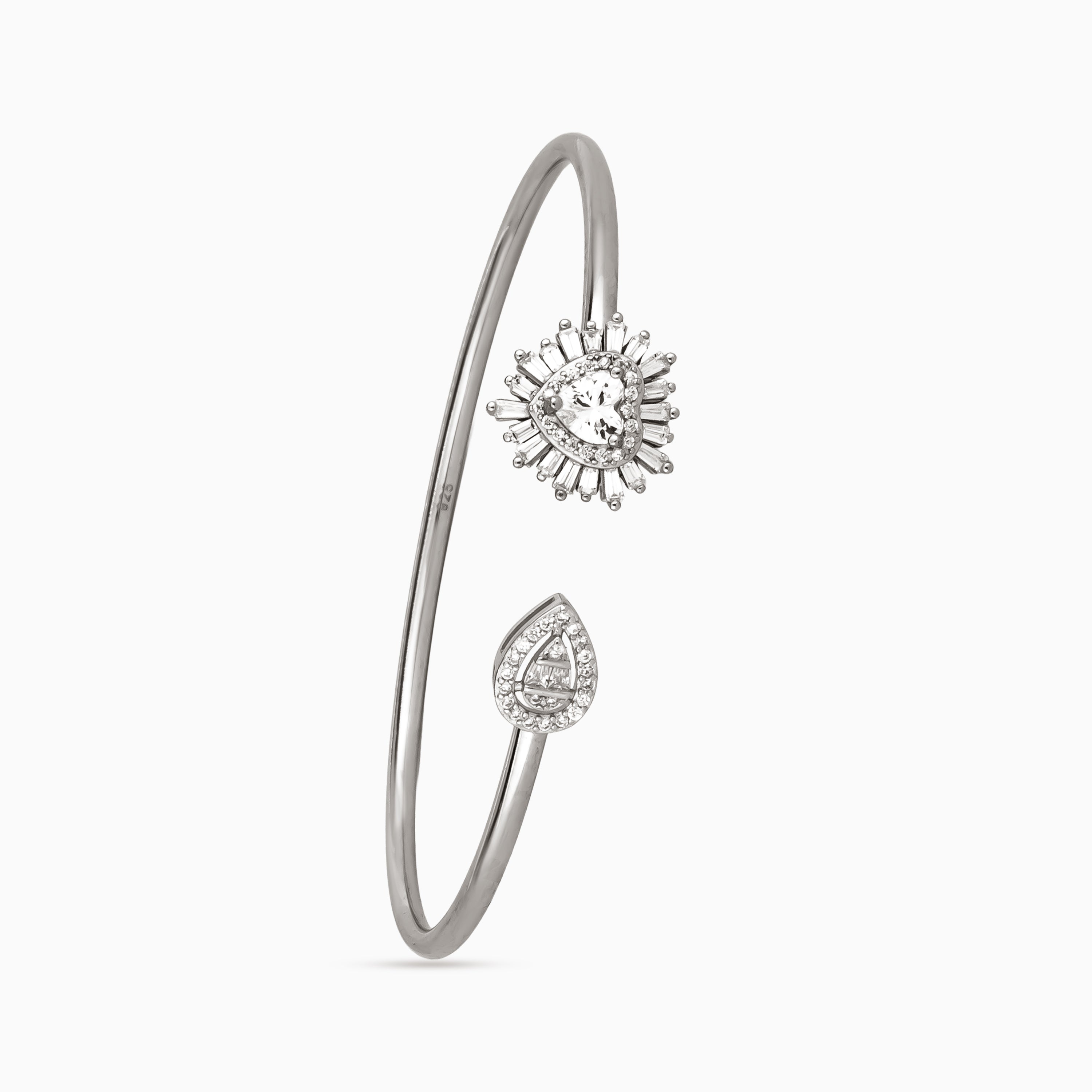 925 sterling silver, rhodium, Blush Cushion & Dewdrop Bangle bracelet, (Stellar Lattice)
