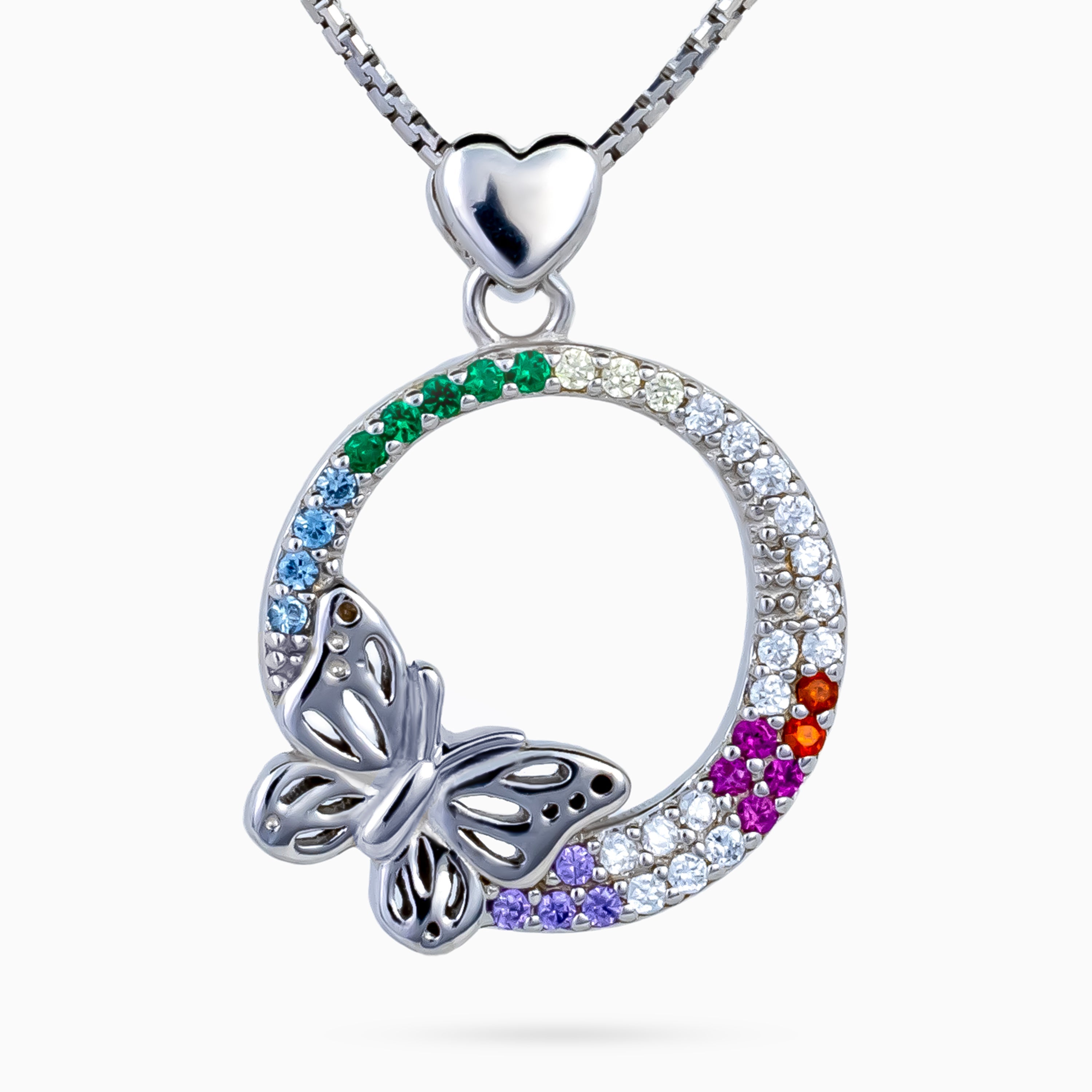 Rainbow Papillon Circle Pendant Set