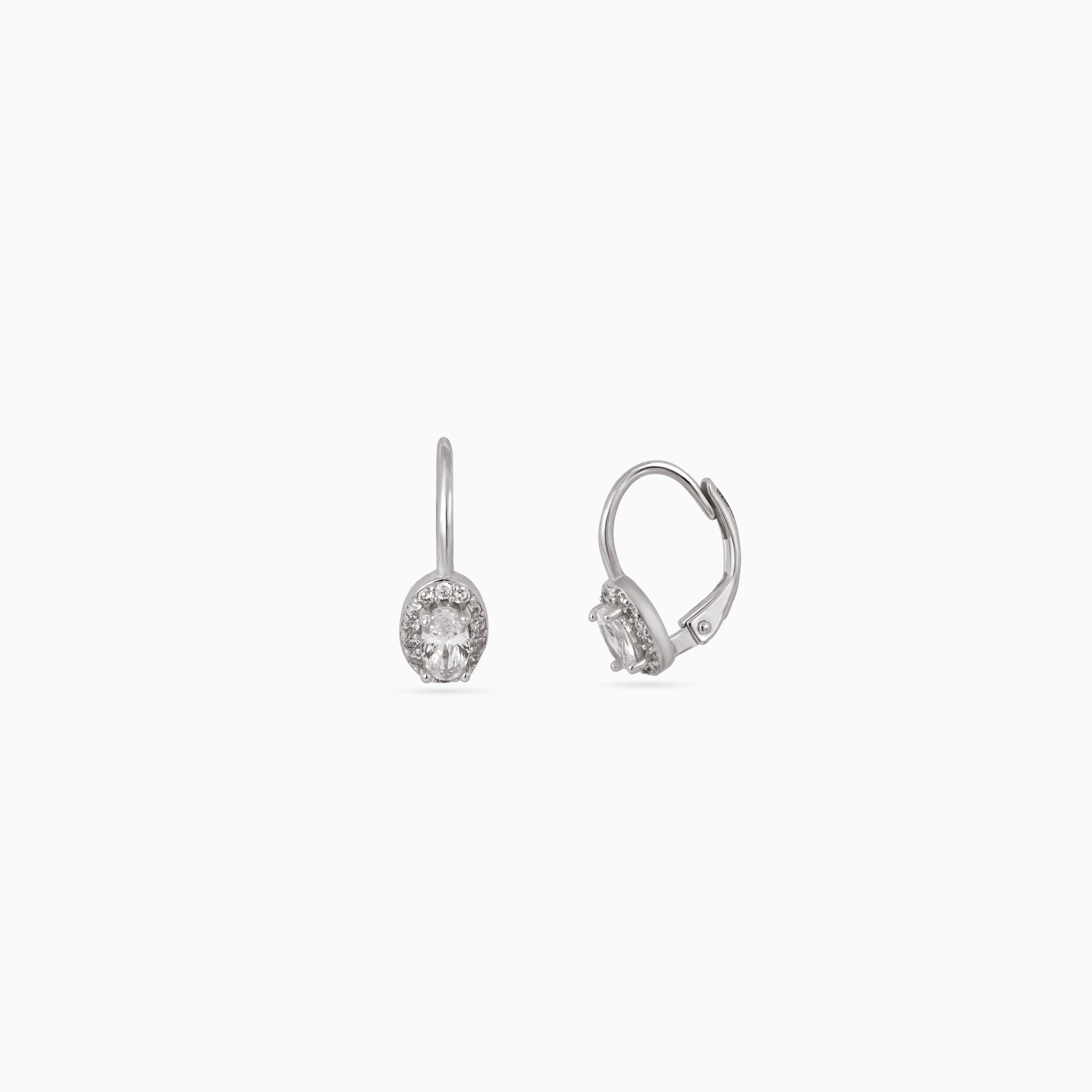 Silver Oval Halo Leverback Drops