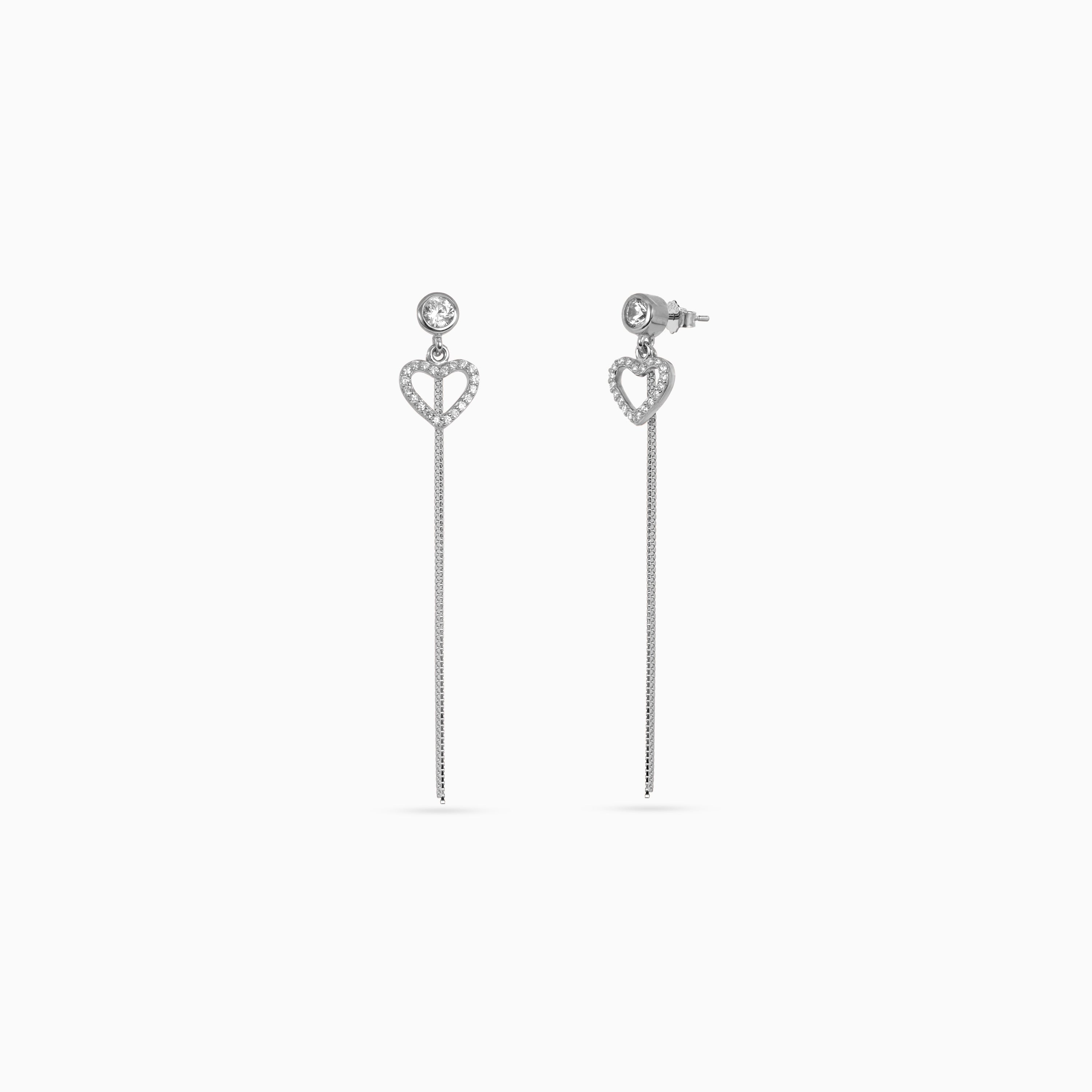 Silver Pavé Heart Chain Drops