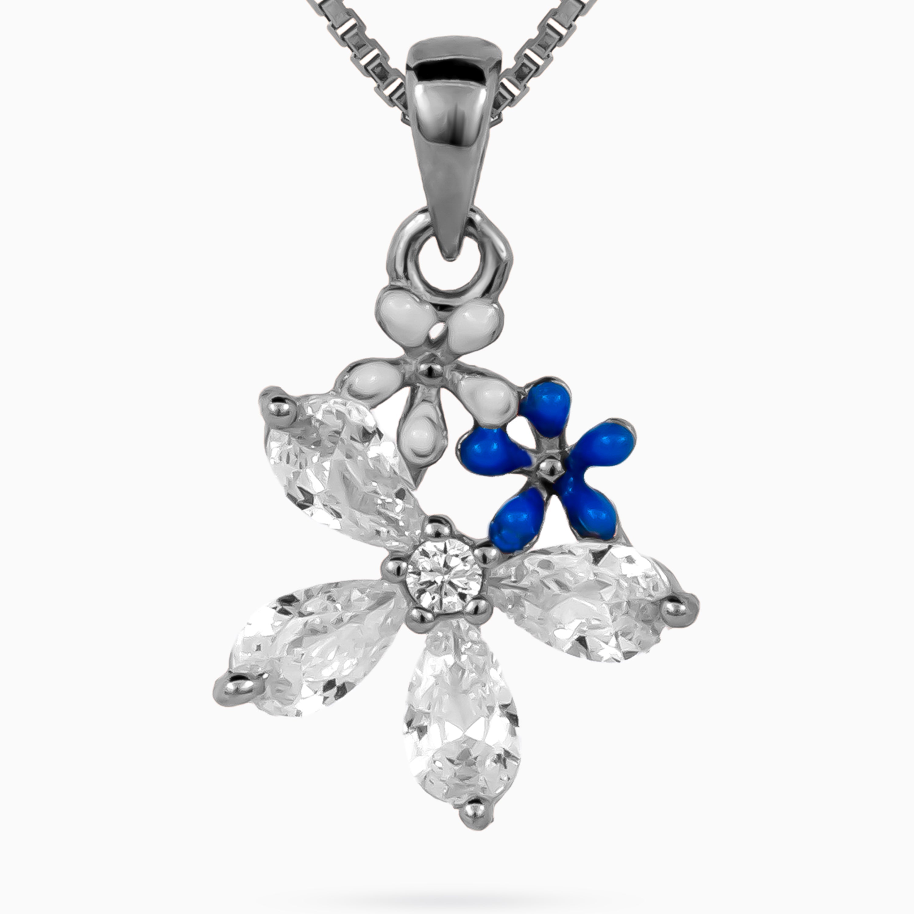 Silver Azure Blossom Cluster Pendant Set