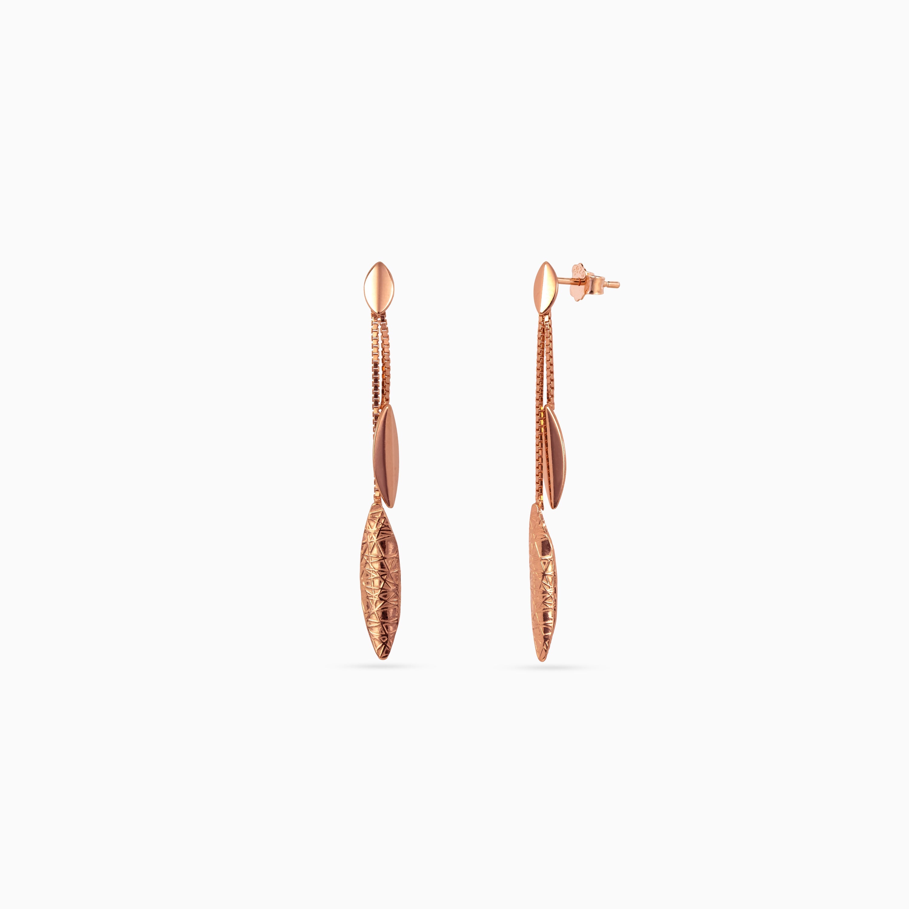 Rose gold Etched Leaf Linear Drops